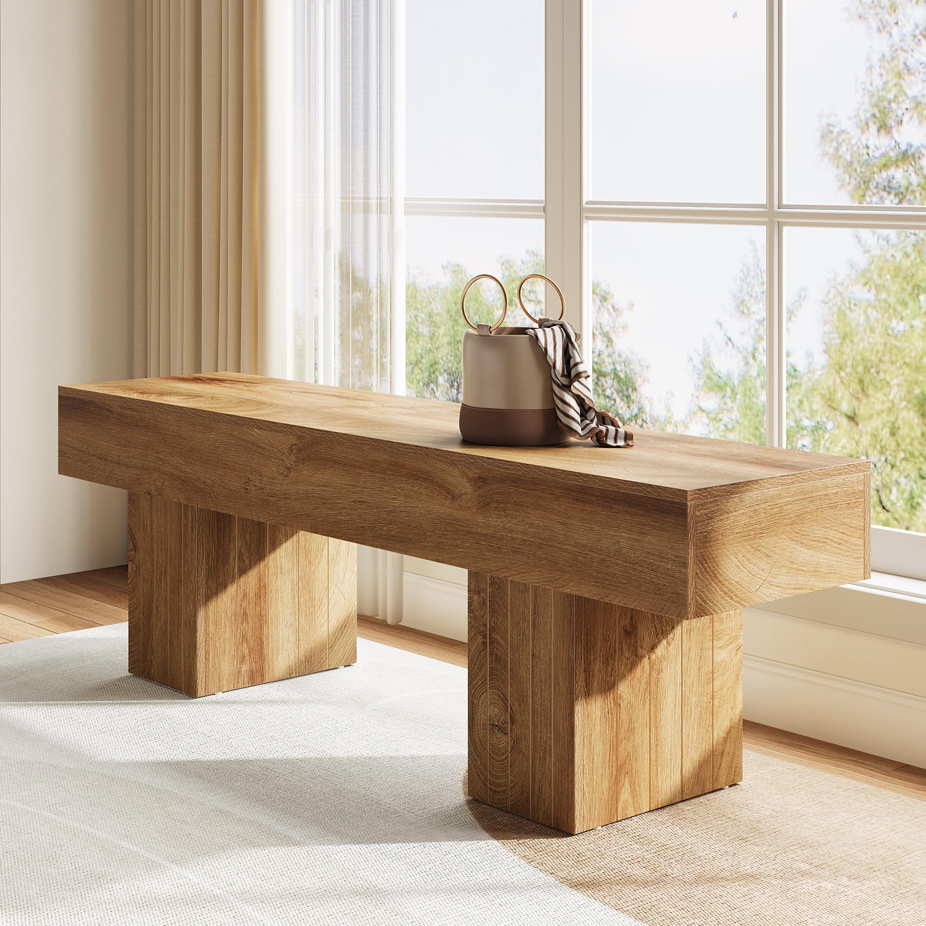 Tribesigns 140 cm Sitzbank Esszimmerbank, Bauernhaus Holz-Bank Küchenbank Lange Sitzbank für Wohnzimmer, Flur, Eingangsbereich, Schlafzimmer, Fußende des Bettes,Braun