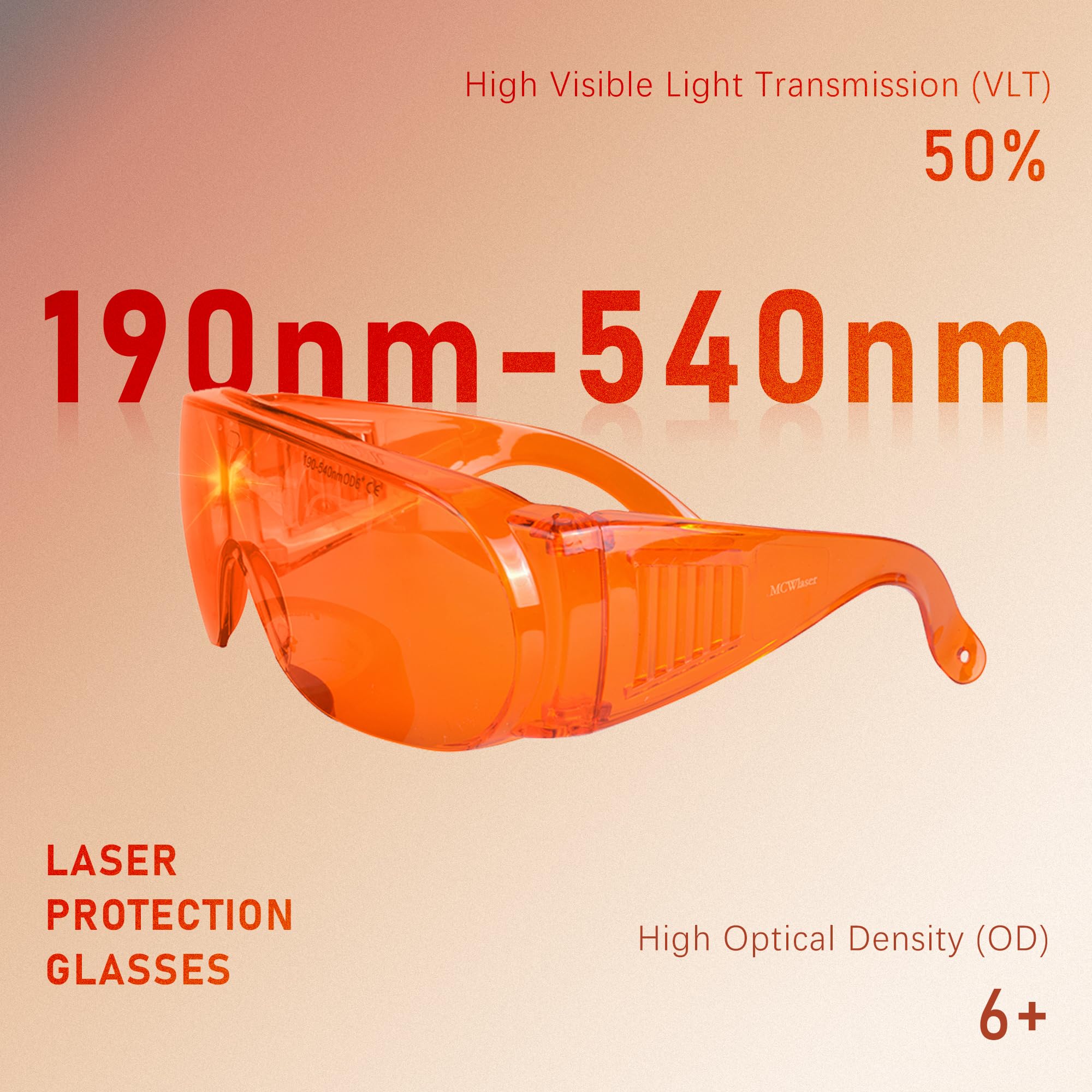 MCWlaser 190-540nm Laser Safety Goggle Glasses OD7+ For UV light Violet Blue Green Laser 405nm 445nm 450nm 473nm 532nm Style 6