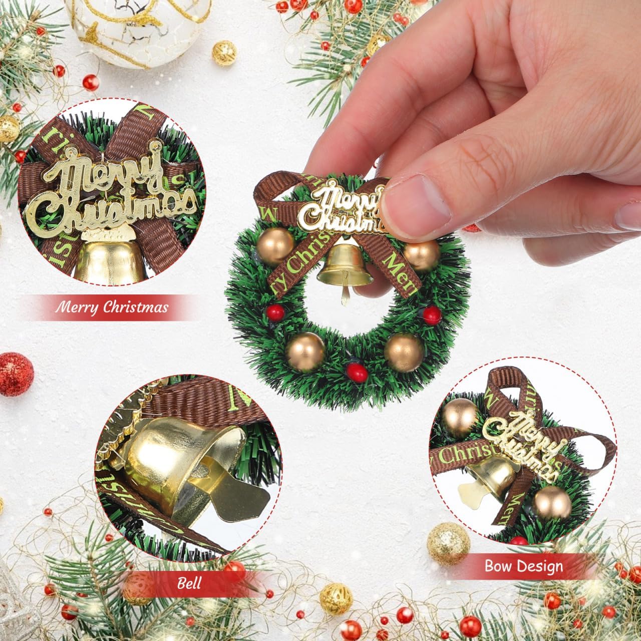 10Pcs Mini Christmas Wreath: 2.36 inch Miniature Artificial Wreaths for Window Door Xmas Tree Hanging Ornament Holiday Party Decoration - Image 5