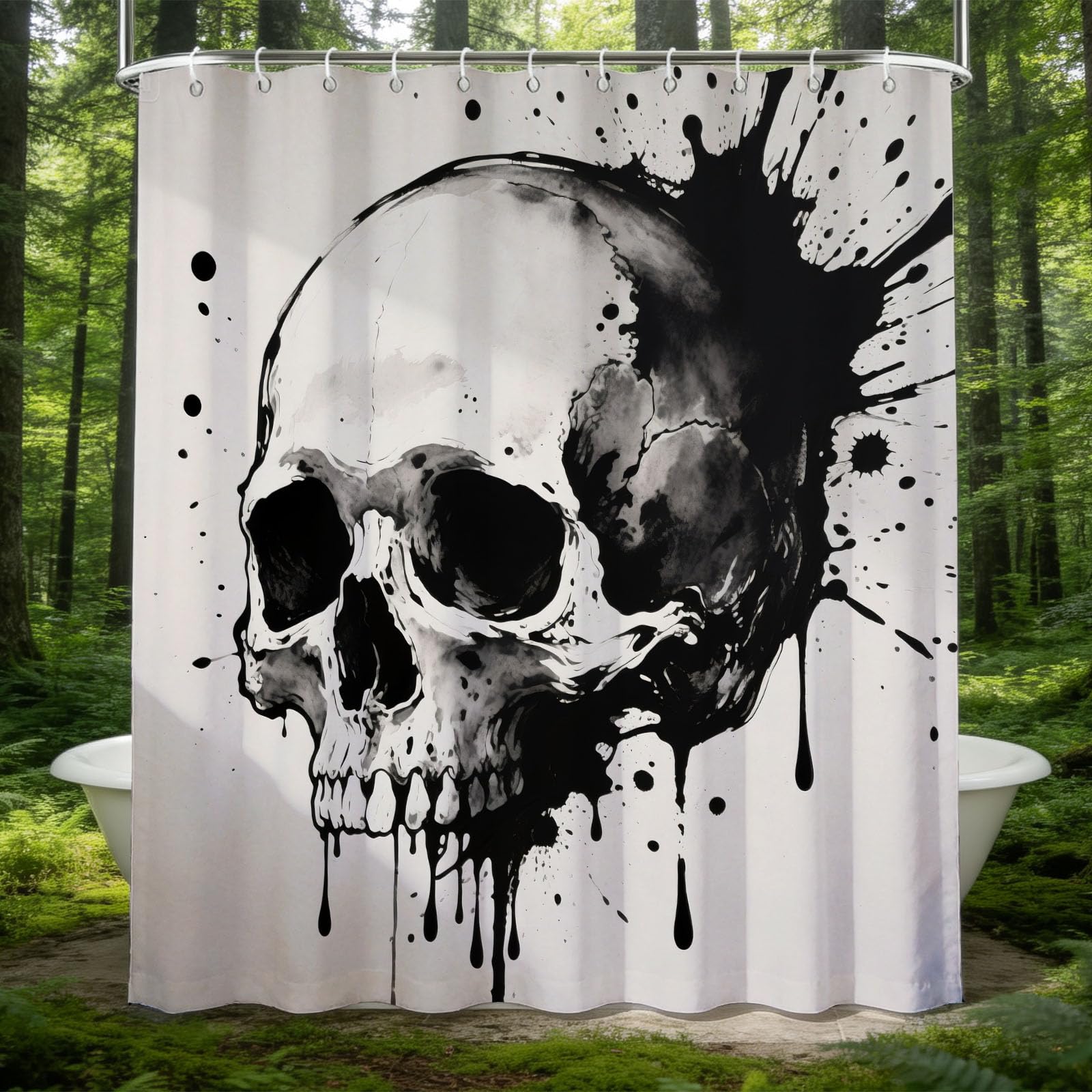 Hongduo 3D Splash Ink Skull Shower Curtain for Stalls Bathtubs Splash Ink Style Bathroom Decor Shower Curtain Set Polyester Fabric Waterproof 200x200cm/79X79 Inch with Hooks