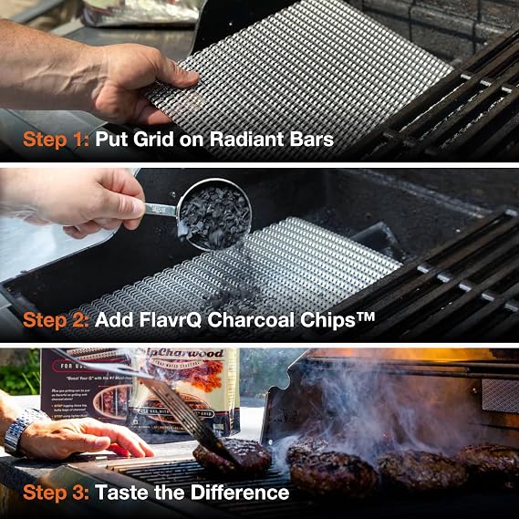 Starter Kit - Natural Sugar Maple Charcoal Chips & Stainless Steel Grid - Get Authentic Charcoal BBQ Taste on a Gas Grill in 10 Minutes - Smoker Box Alternative for Propane Grills - 2lb Bag