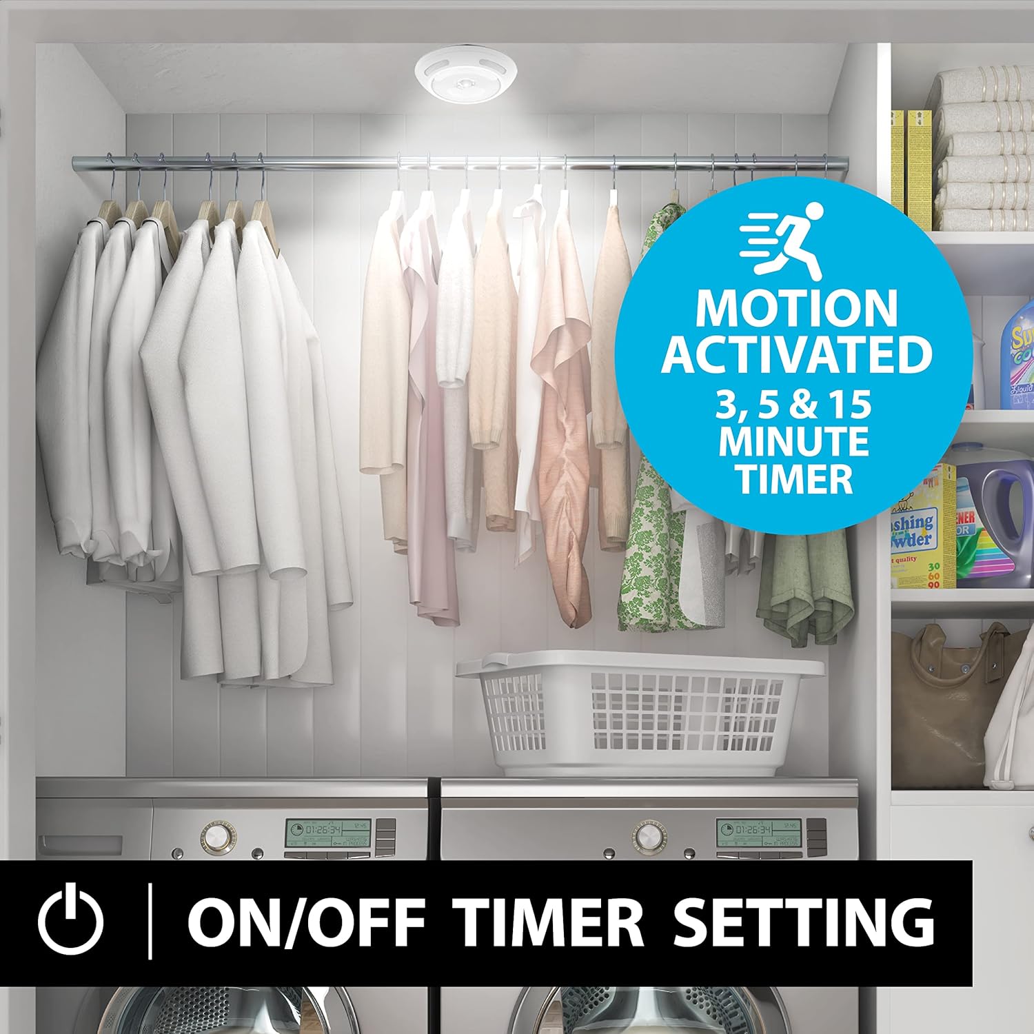 Bell+Howell Wireless Ceiling Spotlight LED Ceiling Light Fixture, Instant Installation, 300 Lumens, 3500K Soft Light, 360 Wide Angle Light, Remote Control, Timer & Motion Functions Includes 3M Tape