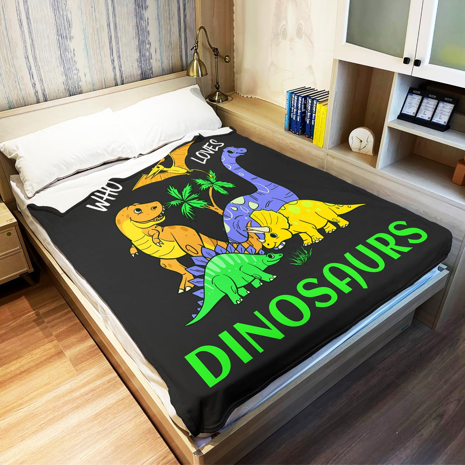 YISUMEI Dino Fleece Throw Blanket, Just A Girl Who Loves Dinosaurs Design, Gift for Girls Women Kids 125 x 150 cm, Black - Image 4
