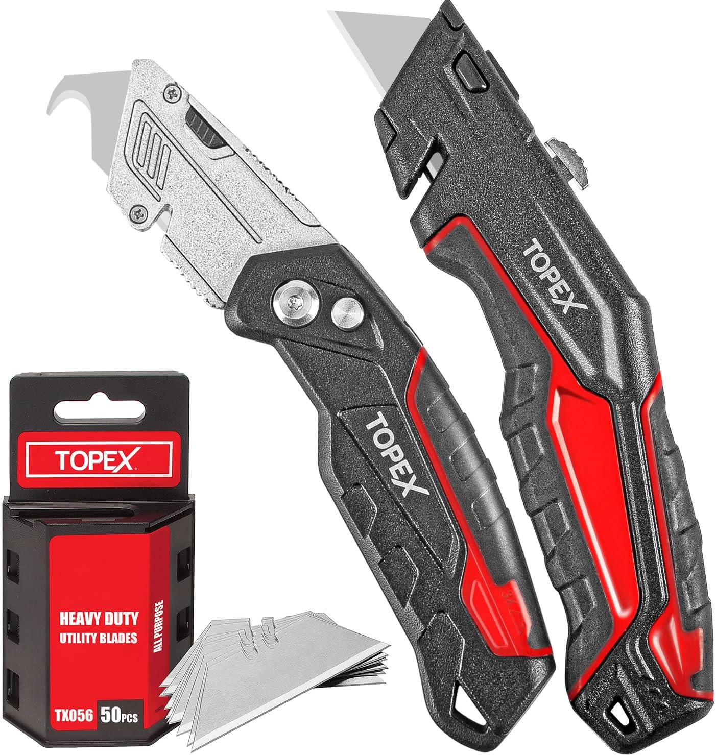 TOPEX 58PCS Folding Utility Knife Set Pocket Blades Box Cutter w/Retractable Blade