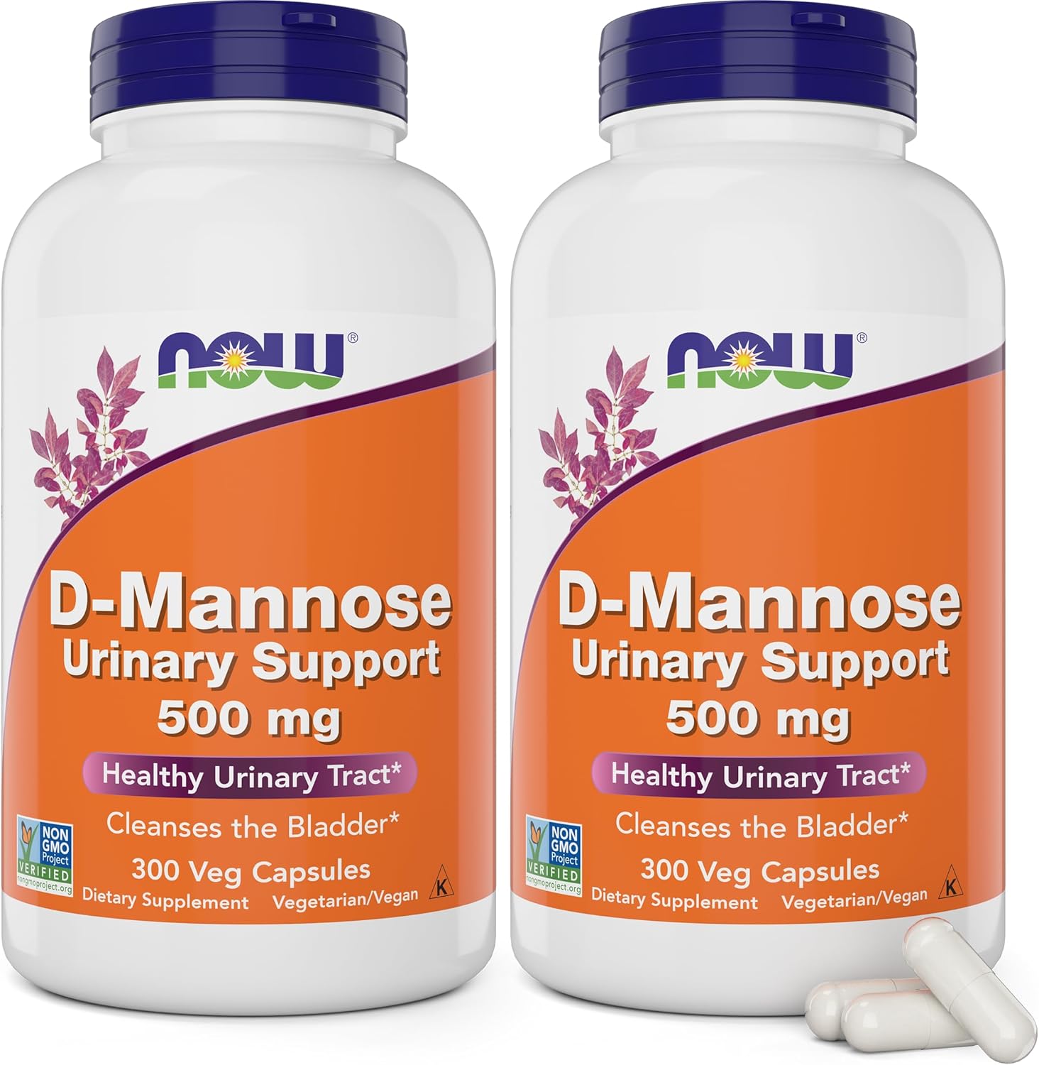 Now D-Mannose 500 mg, 300 Capsules (Pack of 2) - Vegan Non GMO Supplement for Women and Men - Supports Healthy Urinary Tract, Cleanses the Bladder