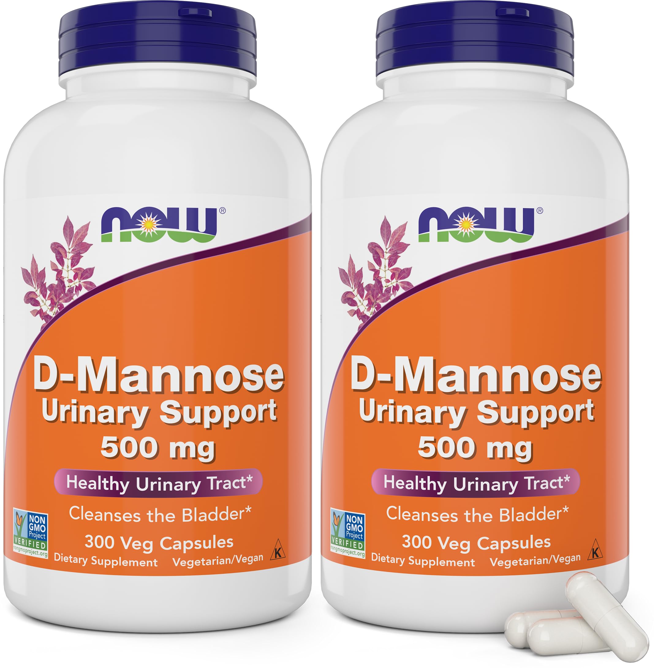Now D-Mannose 500 mg, 300 Capsules (Pack of 2) - Vegan Non GMO Supplement for Women and Men - Supports Healthy Urinary Tract, Cleanses the Bladder 300 Count (Pack of 2)