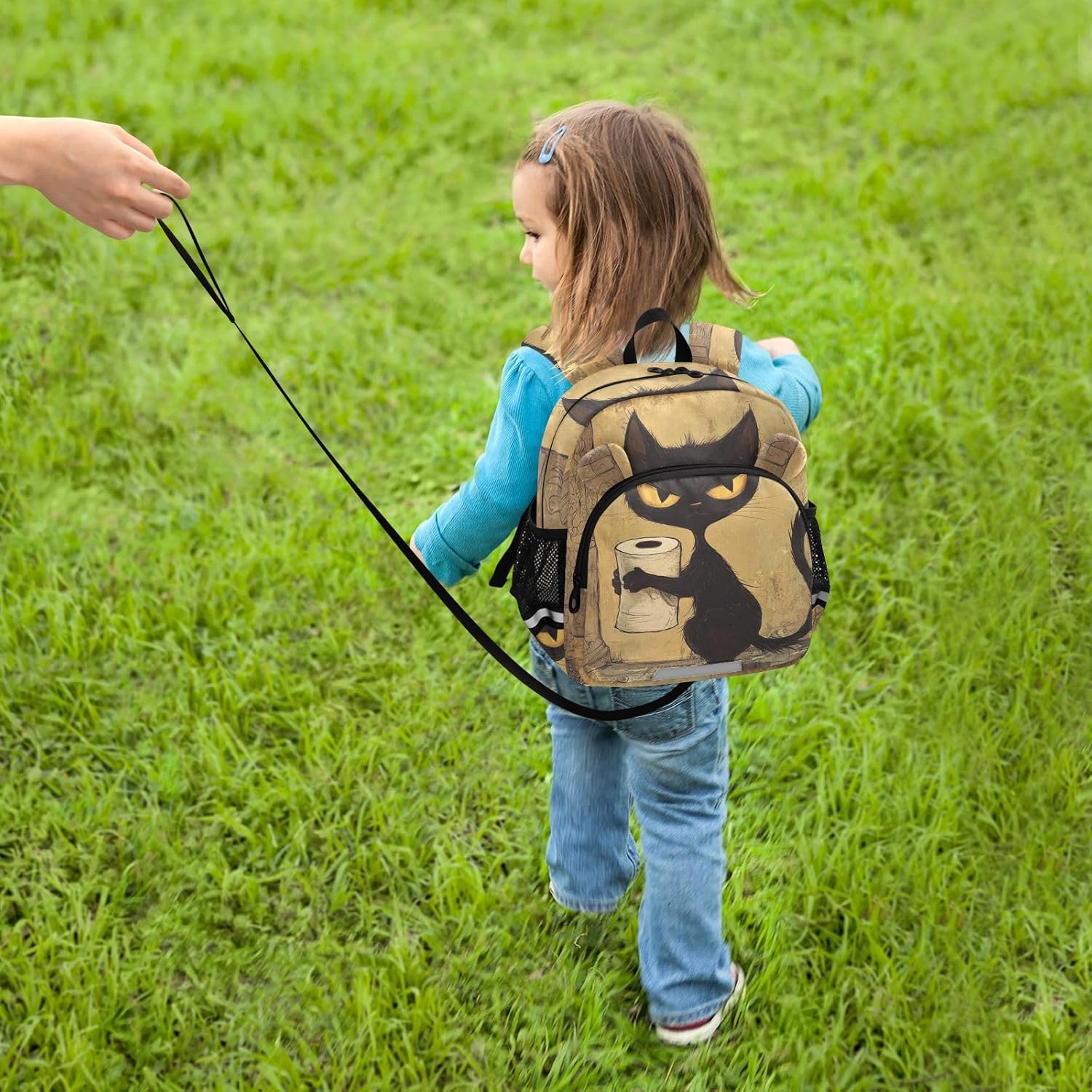 Paper Black Cat Beige Toddler Harness Backpack for Boys Girls 3-6 Years Kids Backpack with Anti Lost Safety Leash Child Leash Backpack for Walking Preschool Travel