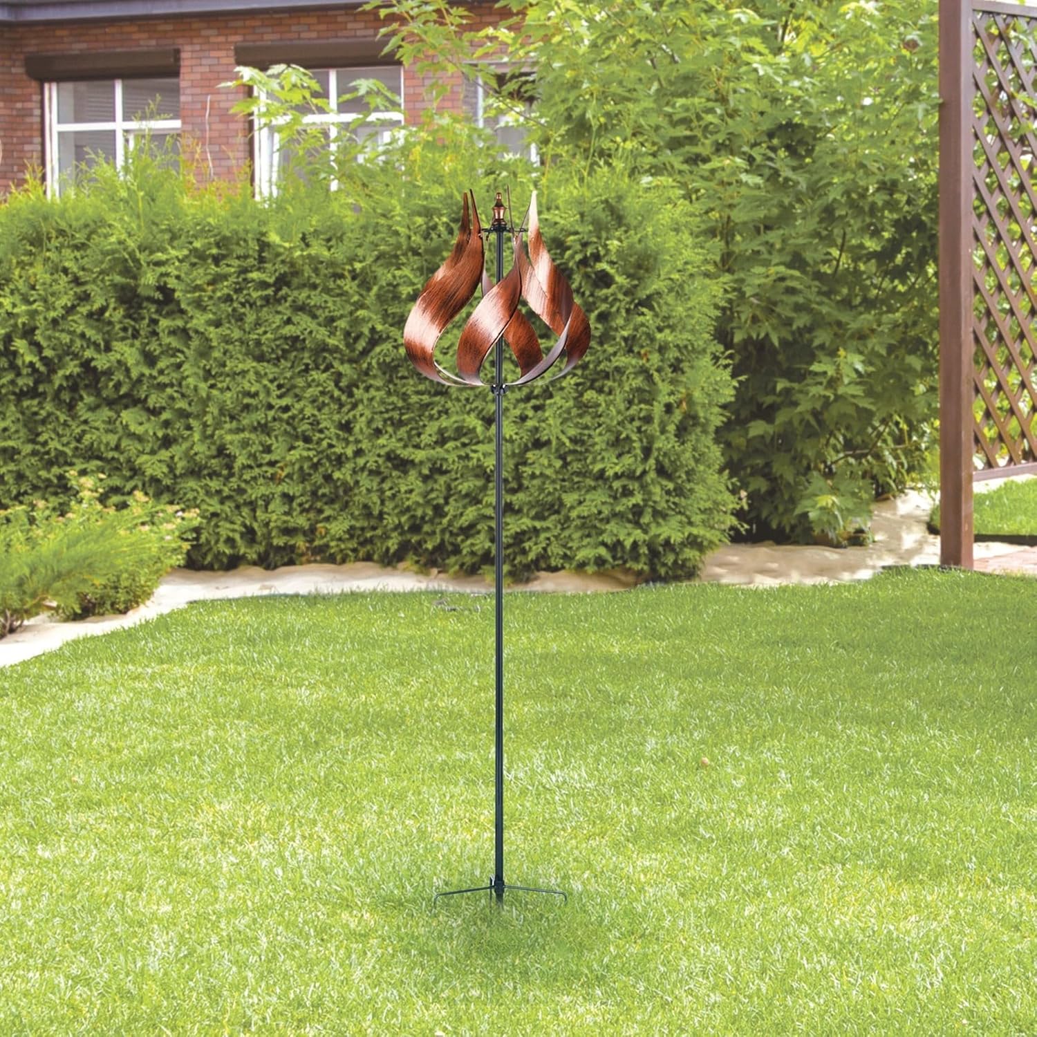 Teamson Home Tulip Kinetic Metal Weather Resistant 360 Degrees Swivel Windmill Wind Spinner for Outdoor Patio Garden Backyard Decking Décor, 70 inch Height, Copper