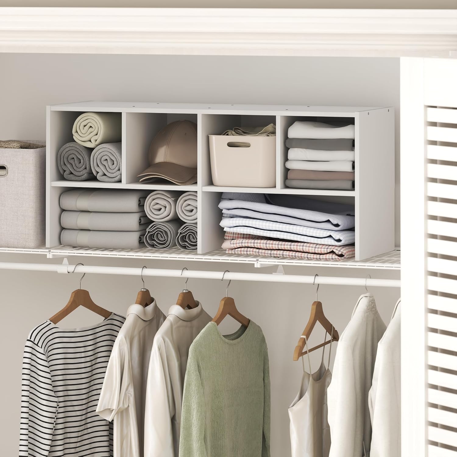 Furinno FANO Closet Organizers and Storage, 6-Cube Multipurpose Top Shelf Closet Shelf, Stackable Closet Organization Shelves, 11.7 x 36 x 15.4, for Bedroom, Closet, Laundry Room, White