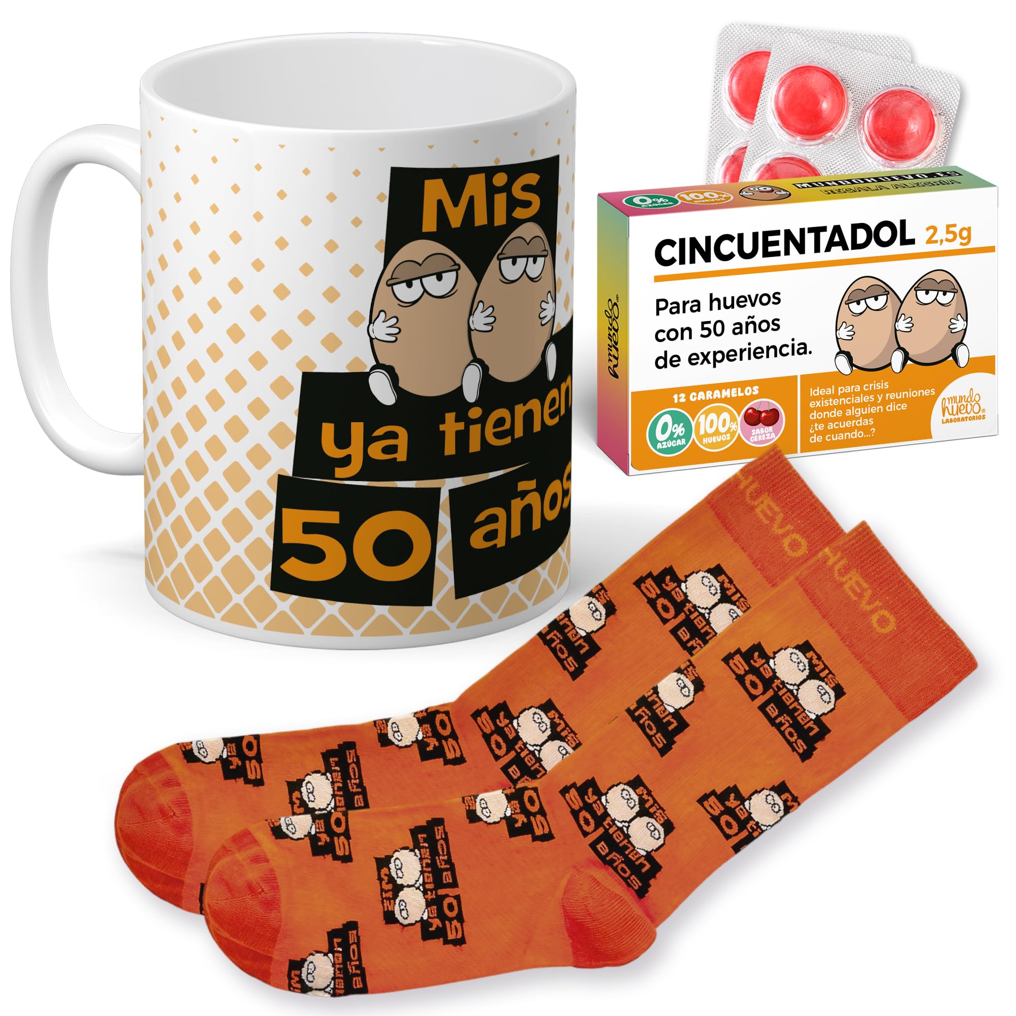 mundohuevo Super Regalo Personalizado para 40 cumpleaños Hombre | Taza de Cerámica + Calcetín 40 hombre + Caramelos |Mis huevos ya tienen 40 años | Detalle Original Día del Padre, amigos — view 12