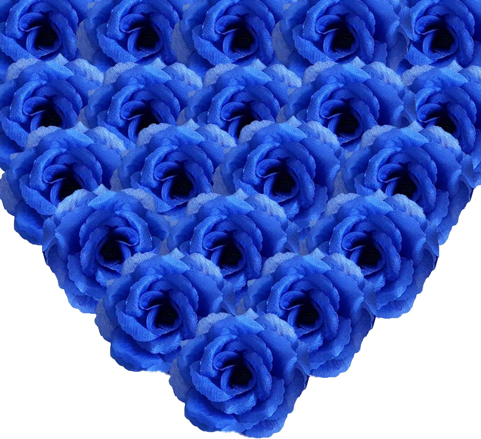 Dark Blue Rose Silk Rose Flower Head, 20PCS for Hat Clothes Album Decoration, Wedding Decoration (Dark Blue)