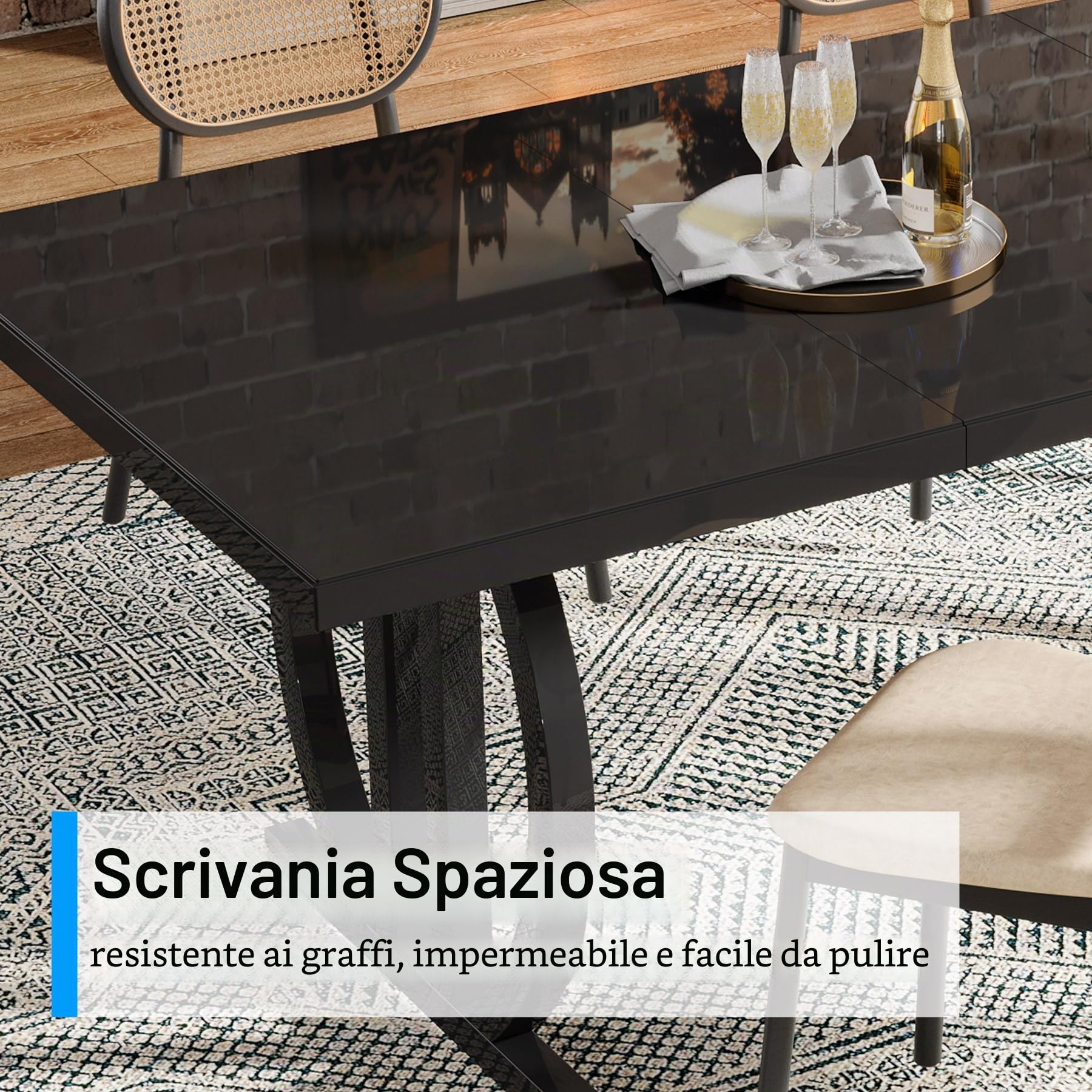 Tribesigns Tavolo da pranzo nero per 4-6 persone, tavolo rettangolare da 150 cm con struttura in metallo resistente
