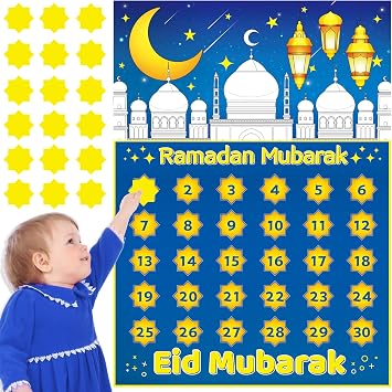 MISS FANTASY Ramadan Calendar 2026 Countdown to Eid Calendar Countdown Calendar for Kids Ramadan Advent Countdown with 30PCS Countdown Star Stickers Ramadan Calendar Eid Calender Activities for Kids Calendar Eid Decorations for Home Wall