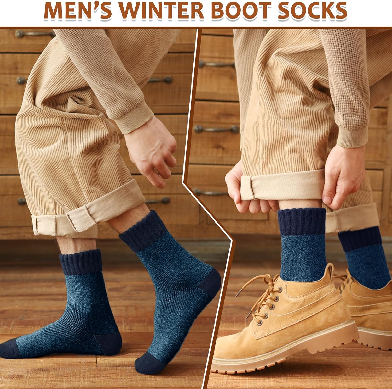 MOSOTECH 5 Pairs Wool Socks Mens - Warm & Thick Winter Socks with Thermal Cushion for Hiking & Cold Weather, Size 7-12 - Image 3