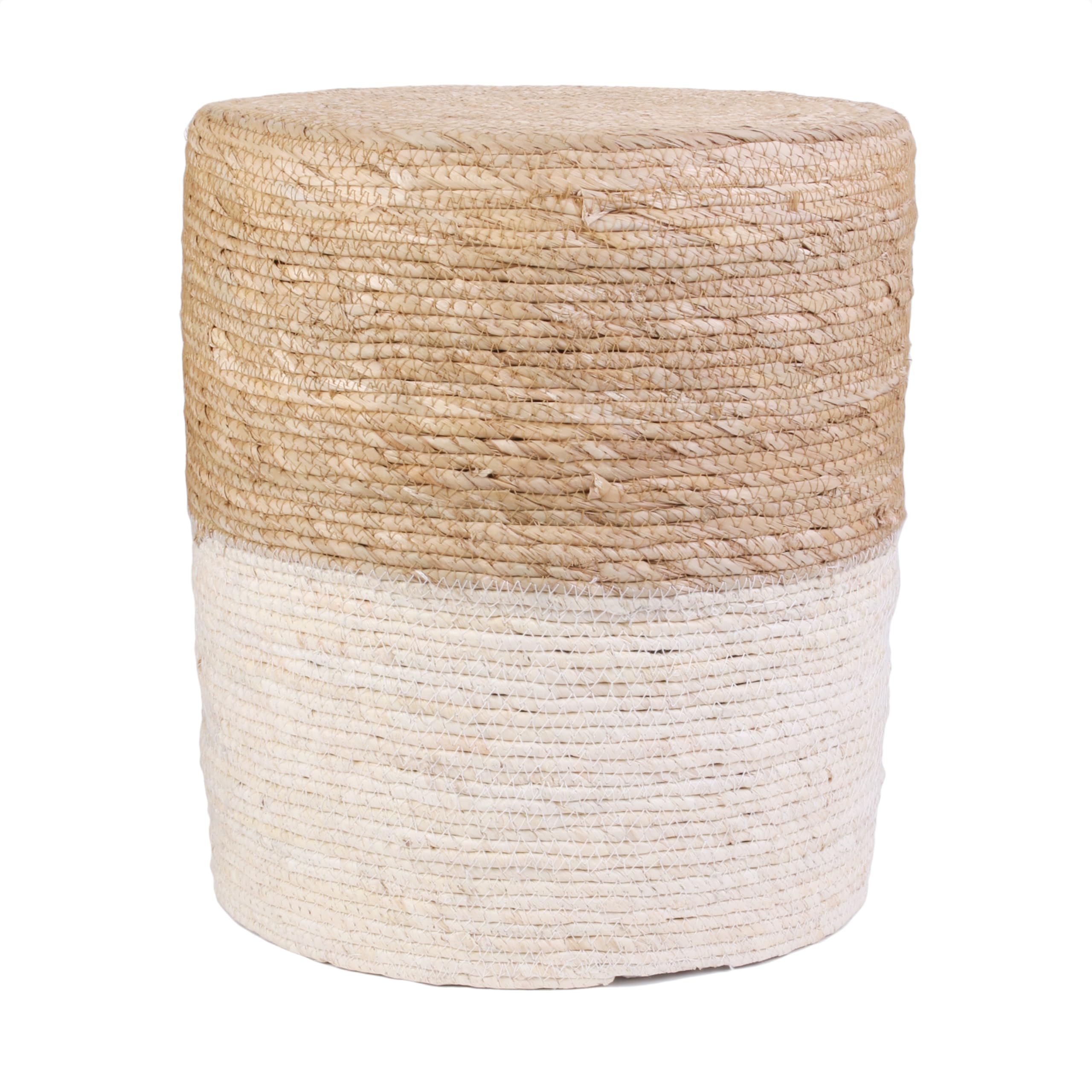 HOME DECO FACTORY Pouf Décoratif Tendance Touche Naturelle Assise Bleu | Polyester bois et jonc, pouf décoratif, design tendance, touche naturelle, salon ou chambre, 35x35x41 cm, bleu