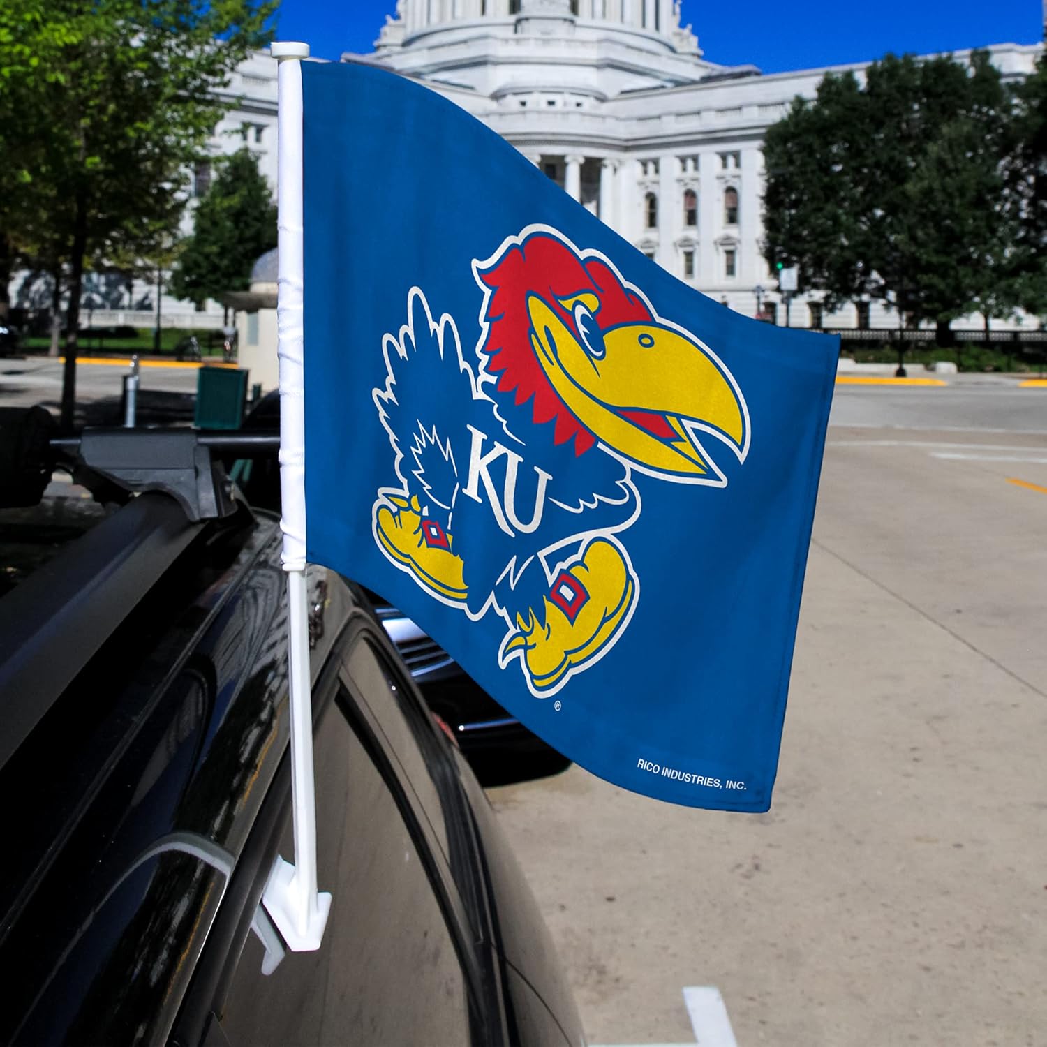 Rico Industries NCAA Kansas Jayhawks Blue Double Sided Car Flag
