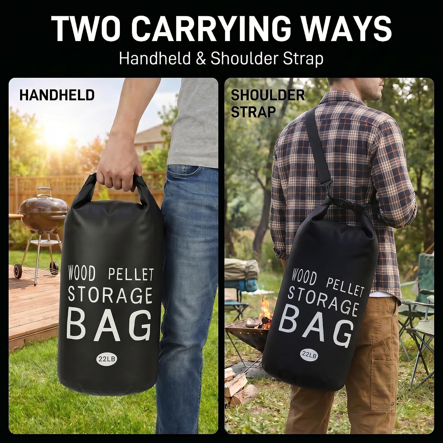 2 Pack 22LB Waterproof Wood Pellet Storage Bags with Handles