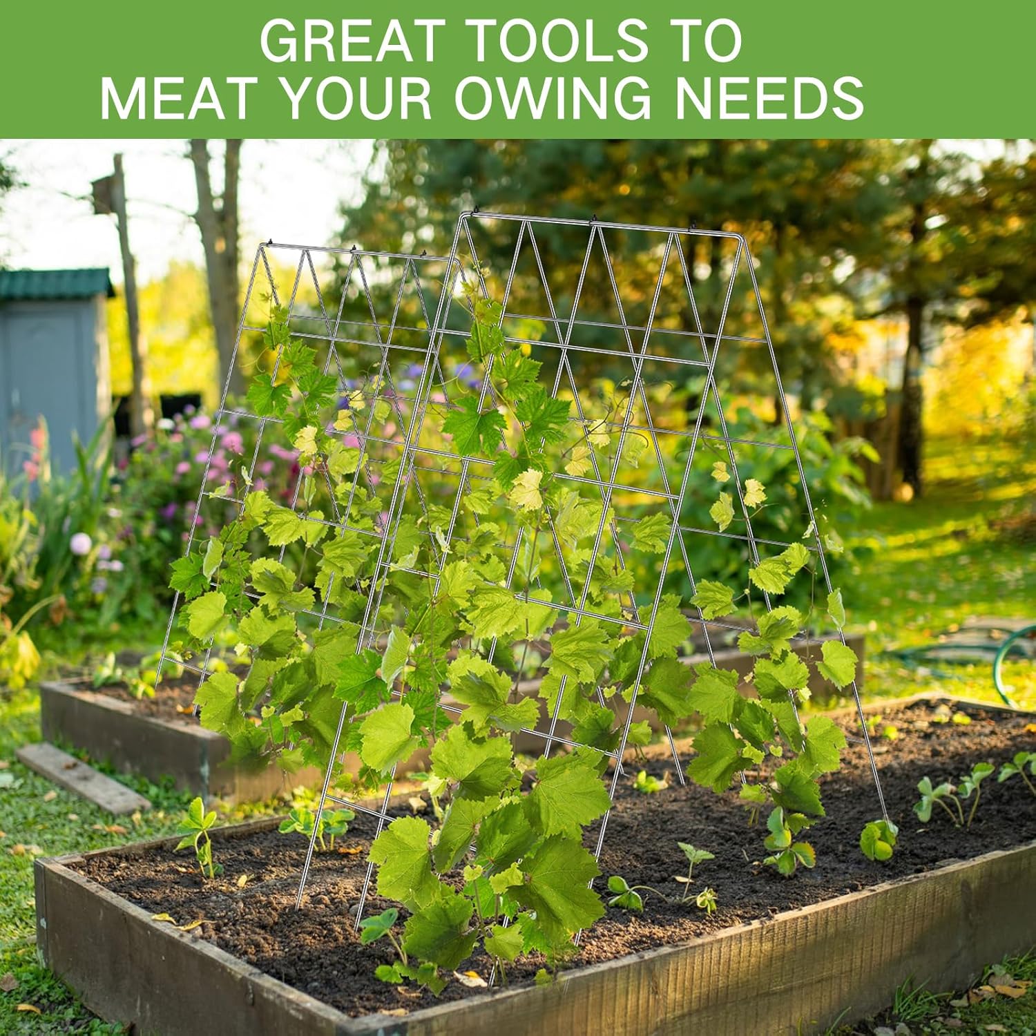 Foldable Cucumber Trellis for Raised Bed, 35" x 18", A Frame Garden Trellis for Climbing Plants, Vegetables, Tomato, Pea, Grape, Metal Cattle Panel Trellis with Gloves (2 Pack)