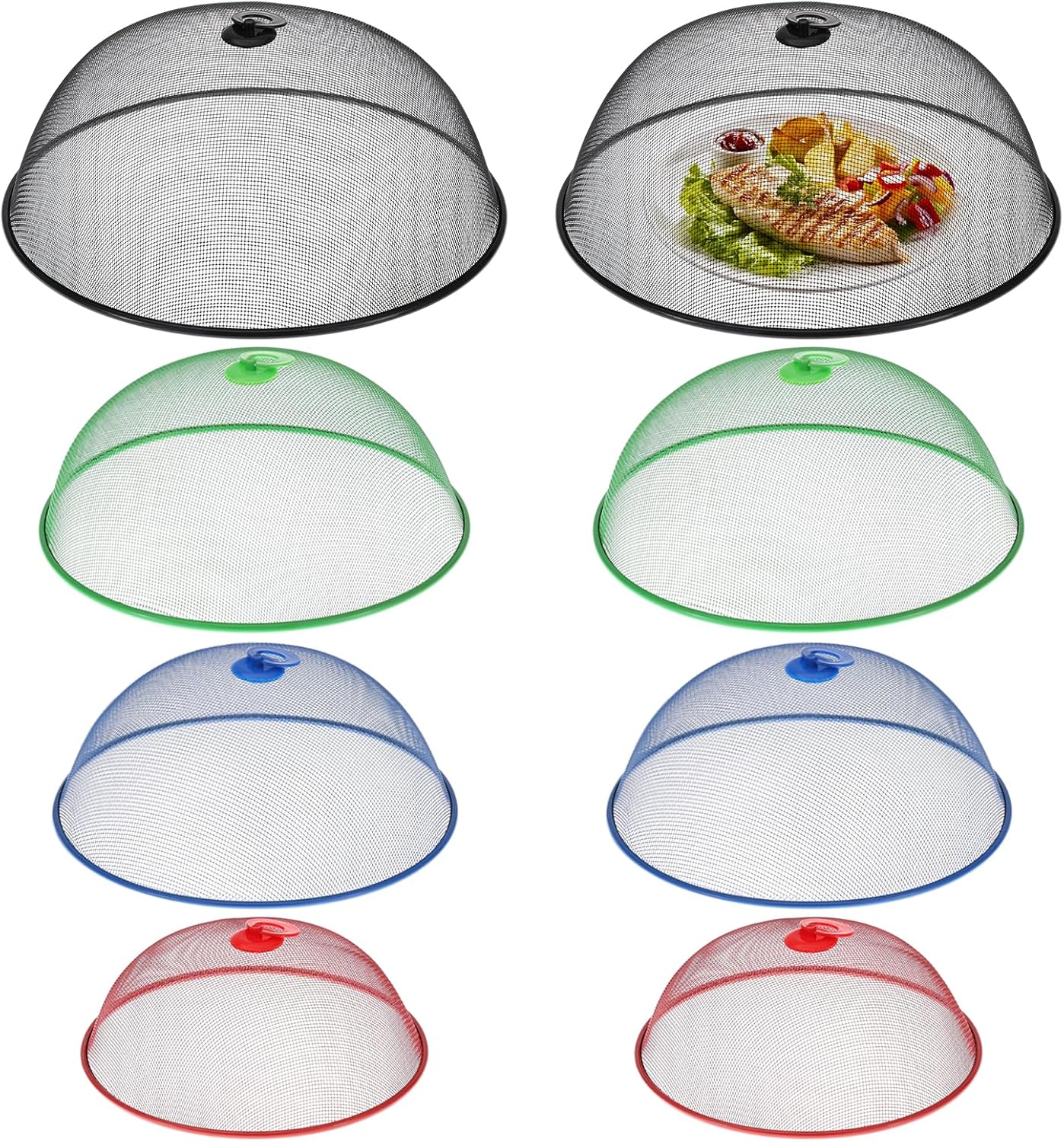 8 Pcs Metal Mesh Food Cover 14" 12" 11" 10" Mesh Food Tents Fly Fruit Screen Food Net Dome Screen Plate Covers for Dinner Plates Reusable Picnic Food Umbrella for Table, Camping, Outside Parties