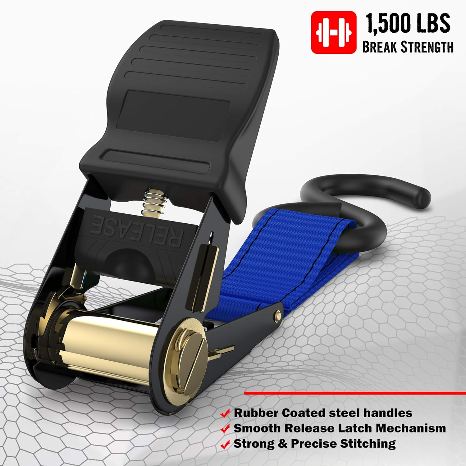 Fortem Ratchet Straps, 4X 15ft Tie Down Strap Set, 4X Soft Loops, Motorcycle Straps Tie Downs, Cargo Straps for Trucks, 1500lb Break Strength, Rubber Handles, Coated Metal Hooks, Carrying Bag (Green) : Automotive