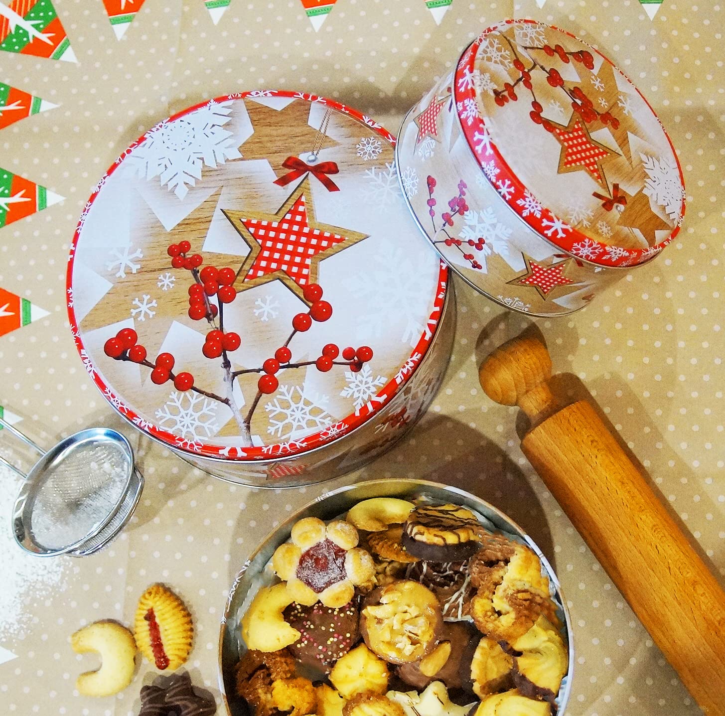 Set De 3 Boîtes à Biscuits De Noël En Métal - Illustrations Rennes, Neige, étoiles - Déco Et Rangement Festif - 13