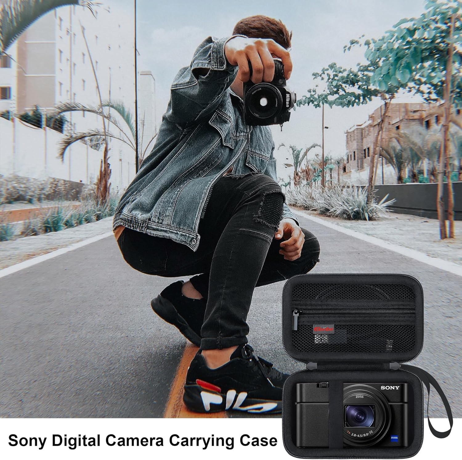 Elonbo Carrying Case for Sony RX100 VII/ RX100 III/ RX100 VI/ RX100 V/ RX100 IV/ RX100 II/ RX100 Digital Camera, Sony RX100 Vlogging Camera Hard Travel Bag, Mesh Pocket fits Battery Cable, Black - Image 7