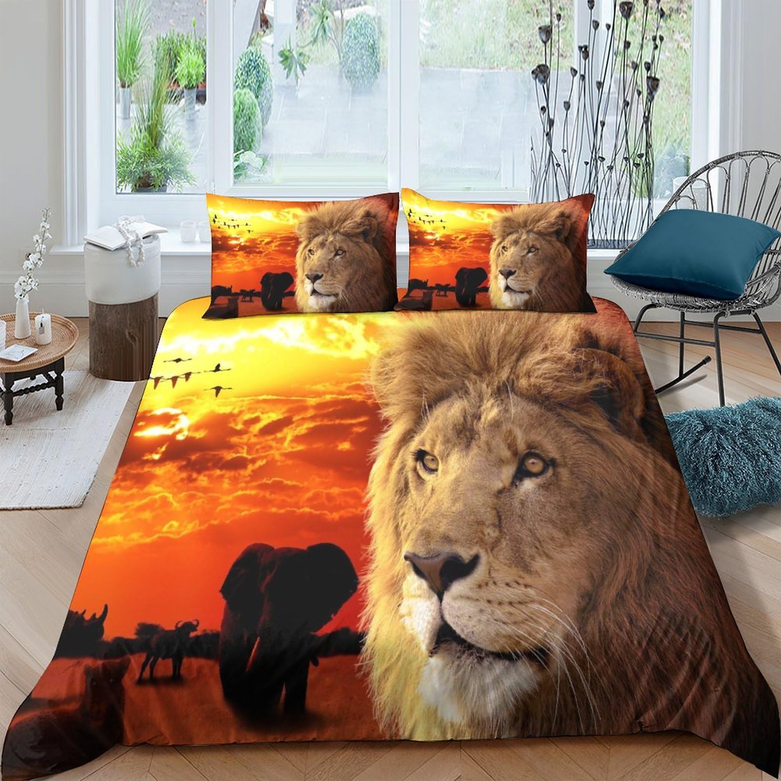 Housse de couette Éléphant et Lion en microfibre premium 3D pour lit King size