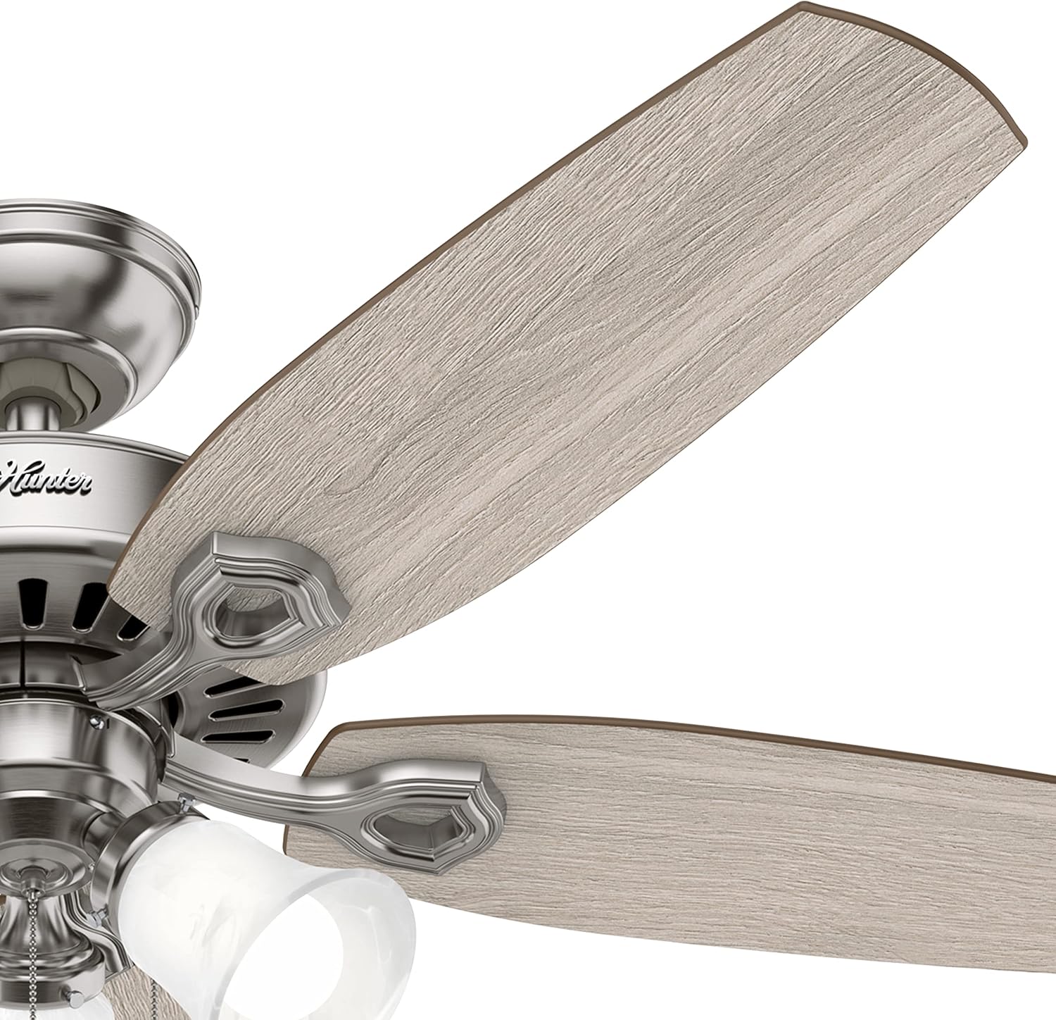 Hunter Fan 52 in Casual Brushed Nickel Finish Indoor Ceiling Fan with Pull Chain and Light for Bedroom, Living Room/Family Room, Dining Room, Kitchen, Office (Renewed)