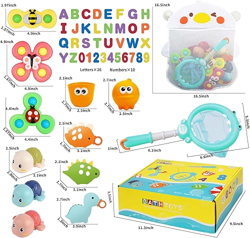Miniatura 8 de Juguetes de baño para bebés de 1 a 3 años, juguete de bañera para niños con 36 letras y números de espuma, juegos de pesca con red de pescado,
