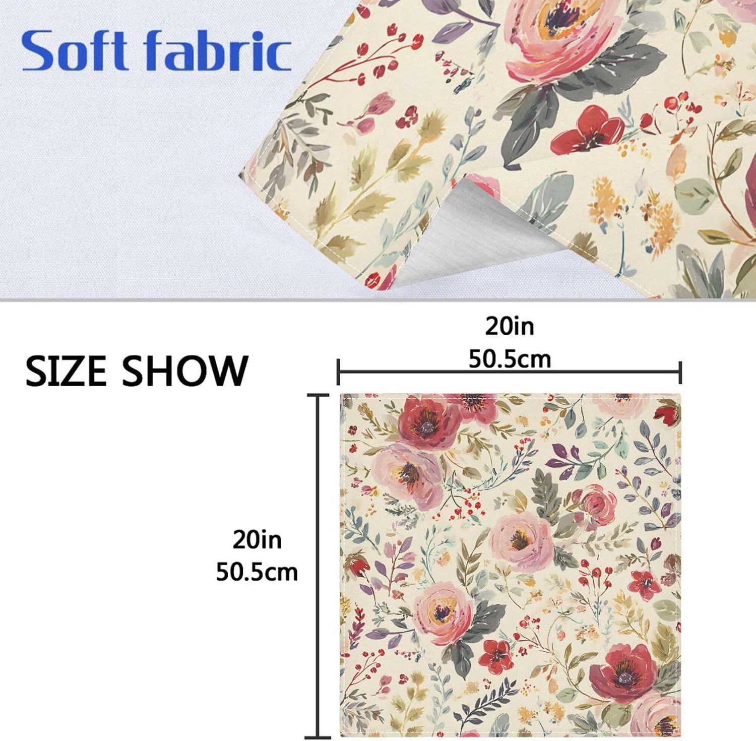 MNSRUU Cloth Napkins Set of 6, Vintage Flower Floral Polyester Kitchen Dinner Napkins for Holiday Festive New Years Wedding Decor