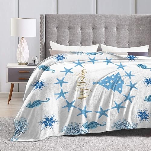 Miniatura 4 de Manta de Navidad de 50 x 40 pulgadas, diseño de caballito de mar, estrellas de mar, estrellas de mar, franela suave y cálida, regalo para niños,