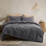 ATLINIA 100% Flax Linen Duvet Cover Set - Stone Washed Pure French Linen Organic Fabric for Farmhouse Comforter Boho Bedding Included 1 Duvet Cover 2 Pillow Shams(Natural, Queen)