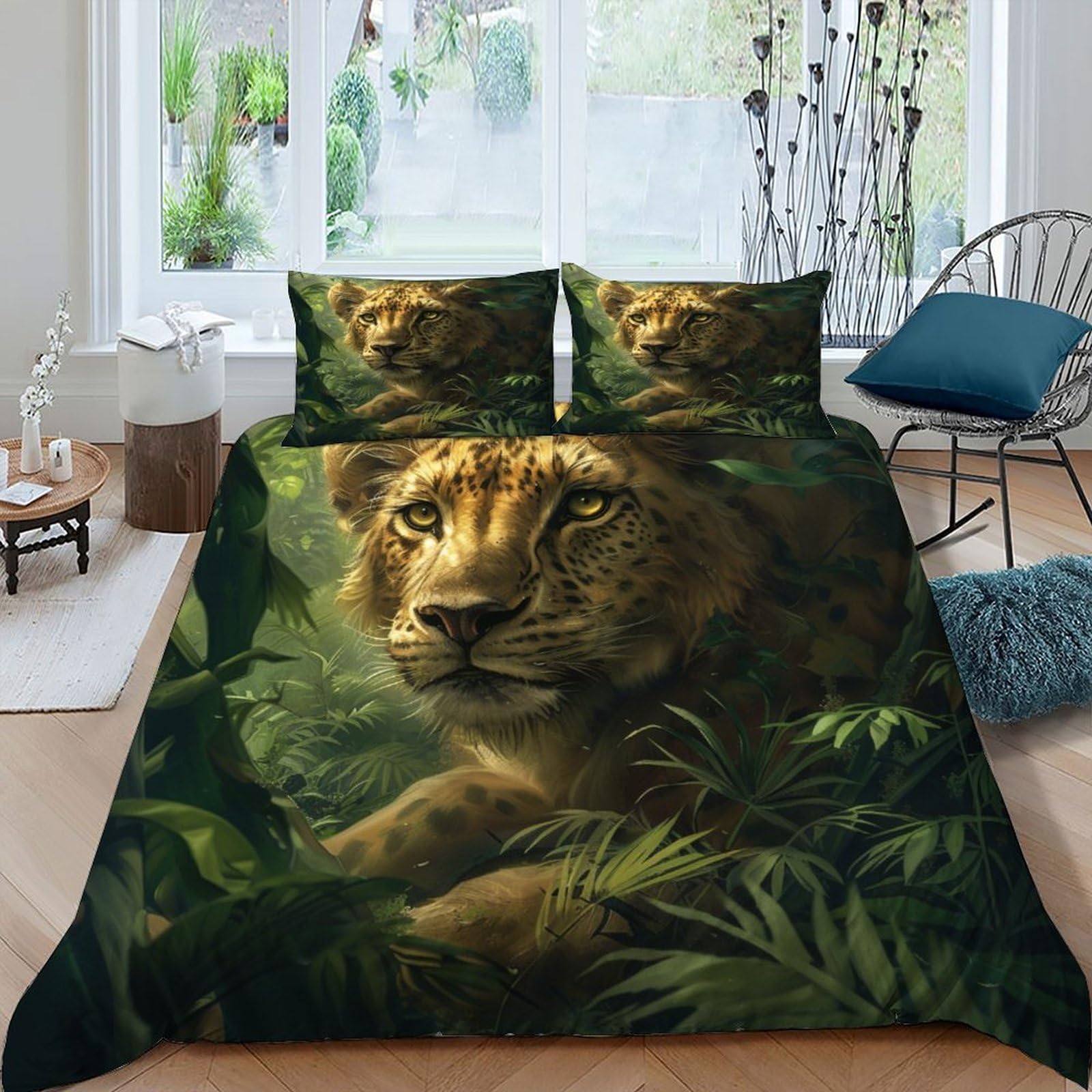 Parure de lit microfibre 220x240 housse de couette léopard