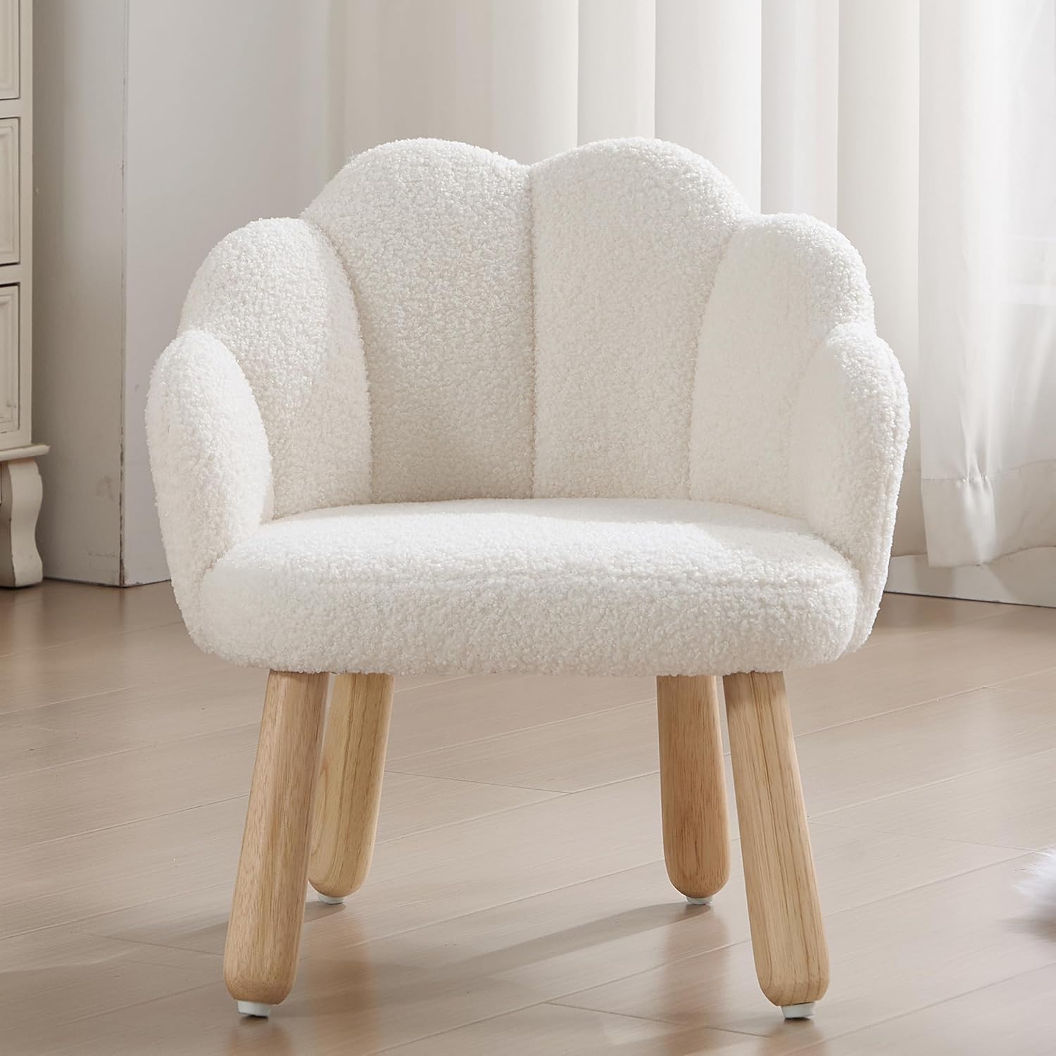 Toddler Chairs, Kid Chairs with Solid Wooden Frame, Toddler Armchair Comfy, Upholstered Kids Chair with Flower Back, Kid Sofa, Toddler Couch for Playroom, Kindergarten & Preschool, White