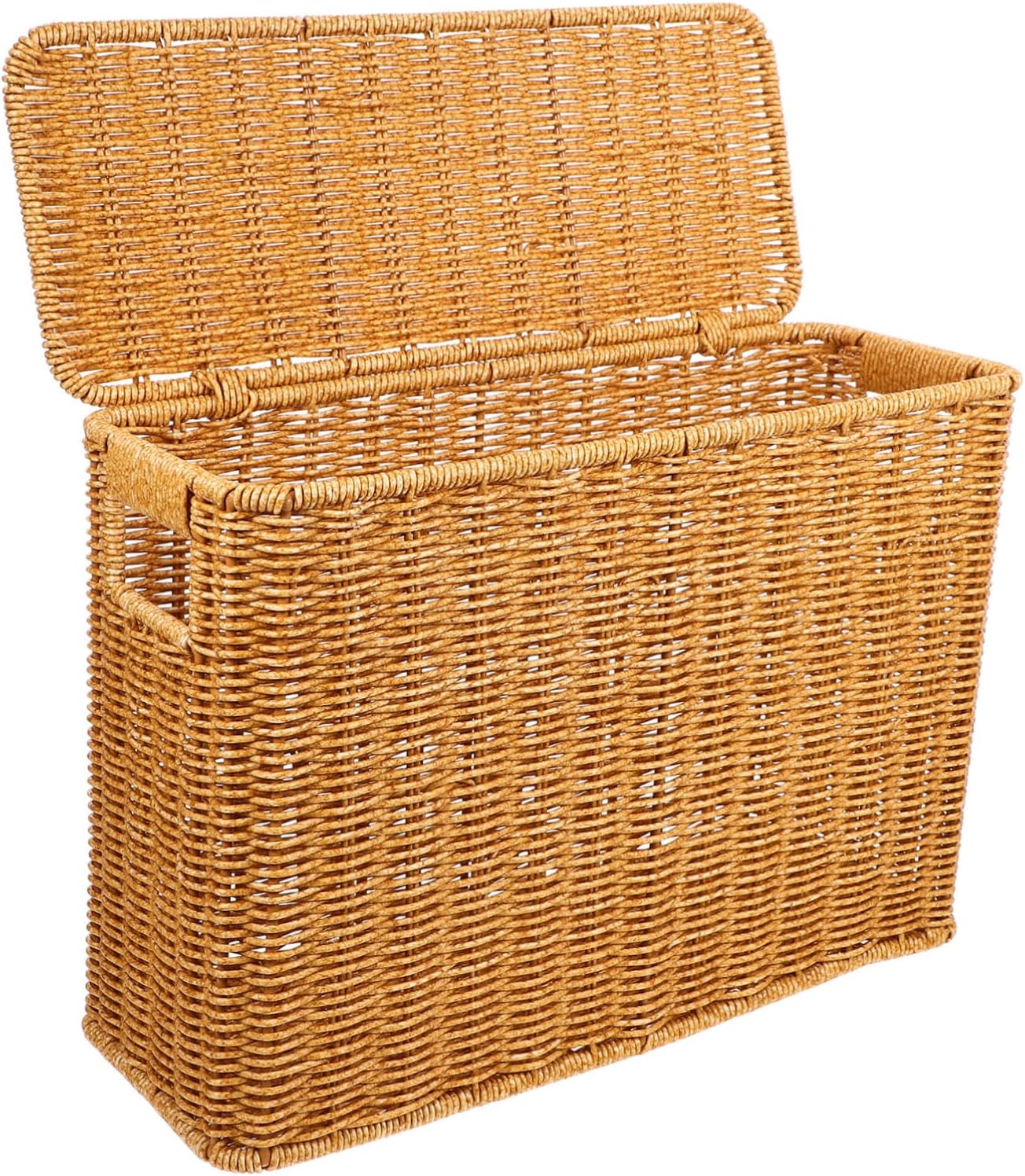 Narrow Plastic Rattan Storage Basket with Lid for Magazines