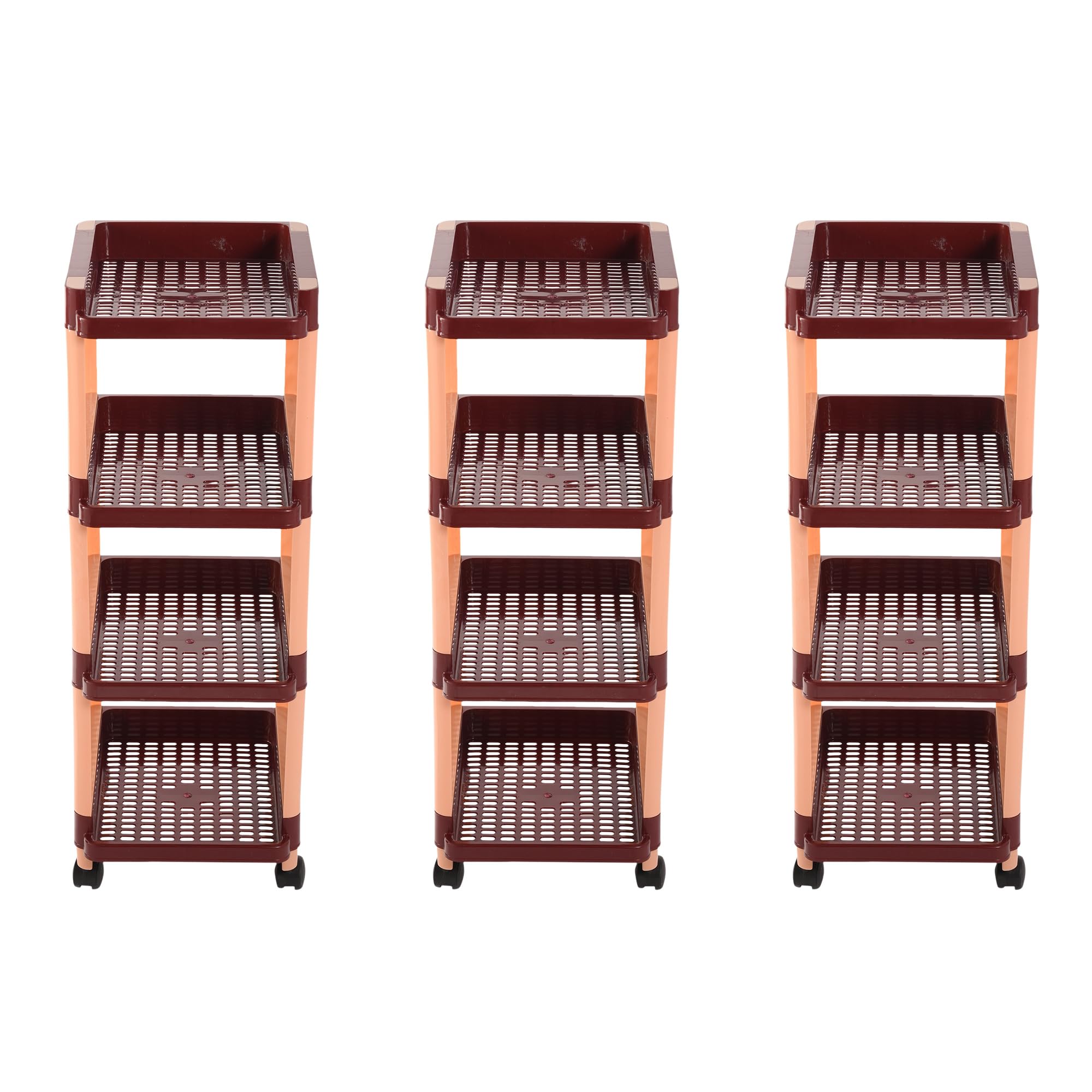 Kuber Industries Pack of 3 Storage Rack with Wheels | 4-Shelf Storage Organizer Rack | Multipurpose Shelf Storage Trolley Rack for Kitchen-Home-office | Office Storage Trolley | Brown (B0CZXXNL15) Amazon Price History, Amazon Price Tracker