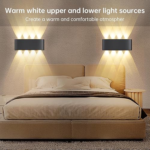 Miniatura 2 de Sunwish Lámpara de pared LED para interiores con cable arriba y abajo, lámpara de pared moderna negra, apliques de pared adecuados para dormitorio,