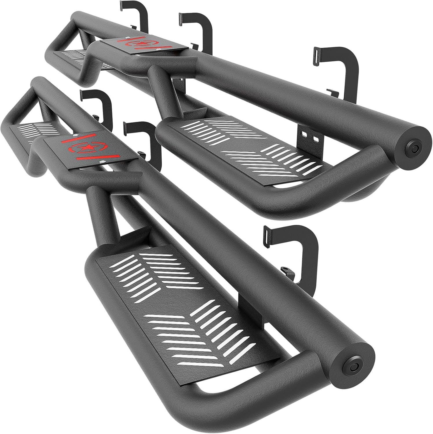 Double Cab Running Boards Compatible for 2007-2018 Chevy Silverado & GMC Sierra 1500, 2007-2019 Chevrolet Silverado & GMC Sierra 2500 3500 HD Extended Cab, Two Stairs Design Side Step Nerf Bar