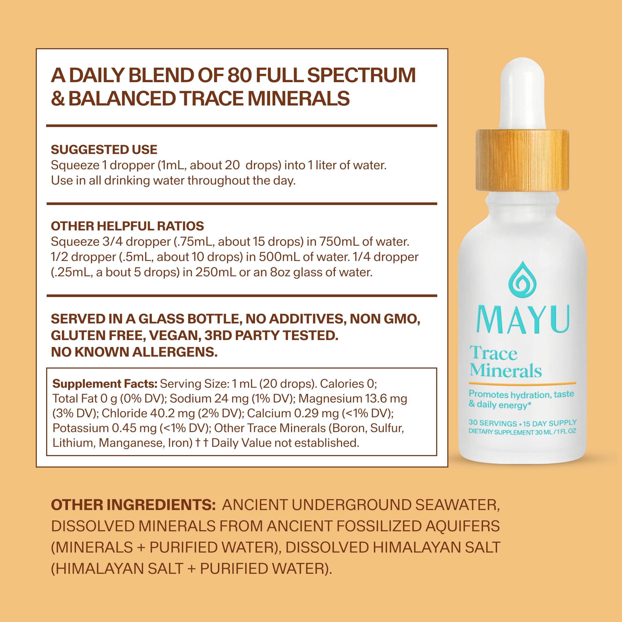 MAYU Trace Mineral Drops, 80+ Ionic Minerals for Water, 1 oz, 30 Servings — Amazon image 8