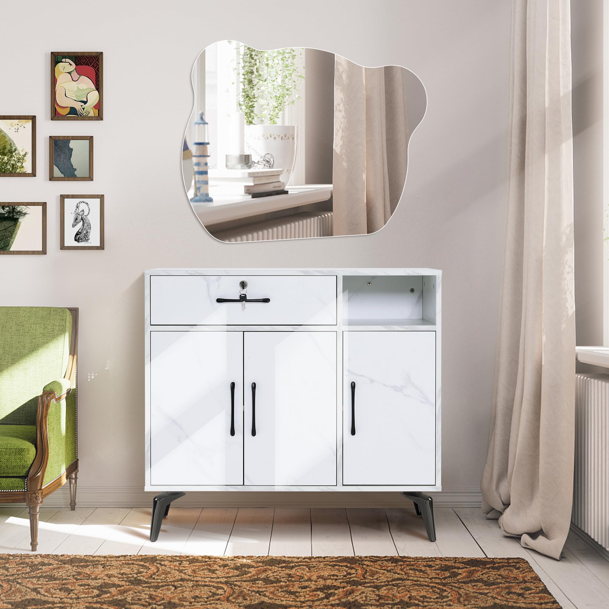Estación de peluquería para estilista, gabinete de almacenamiento de salón de belleza, equipo de spa con 4 patas, equipo de maquillaje de utilidad moderno, tocador de estilo 3163 (blanco) 9