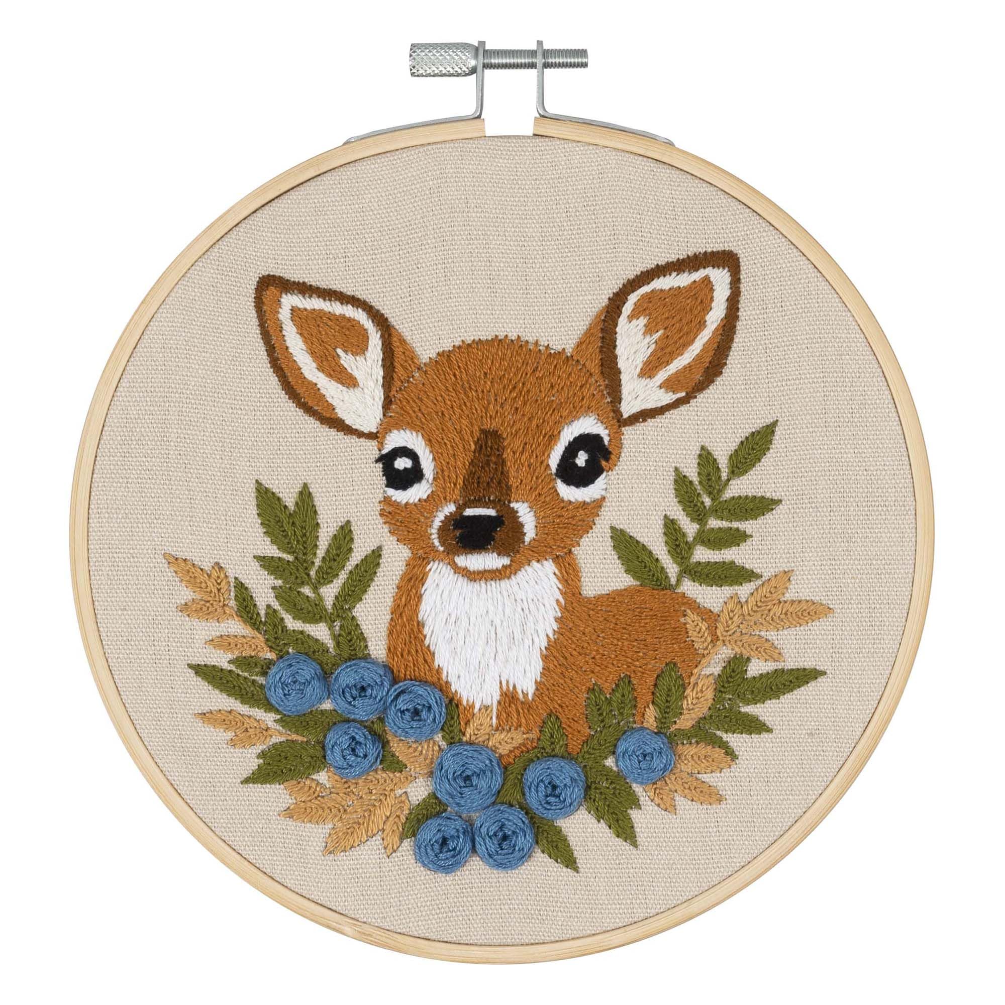 Trimits Embroidery Kits - 15cm 6" Embroidery Beginners Kit, Cross Stitch Kits for Adults, Starter Set with Bamboo Hoop, Fabric, Threads, Needle & Backing - Deer