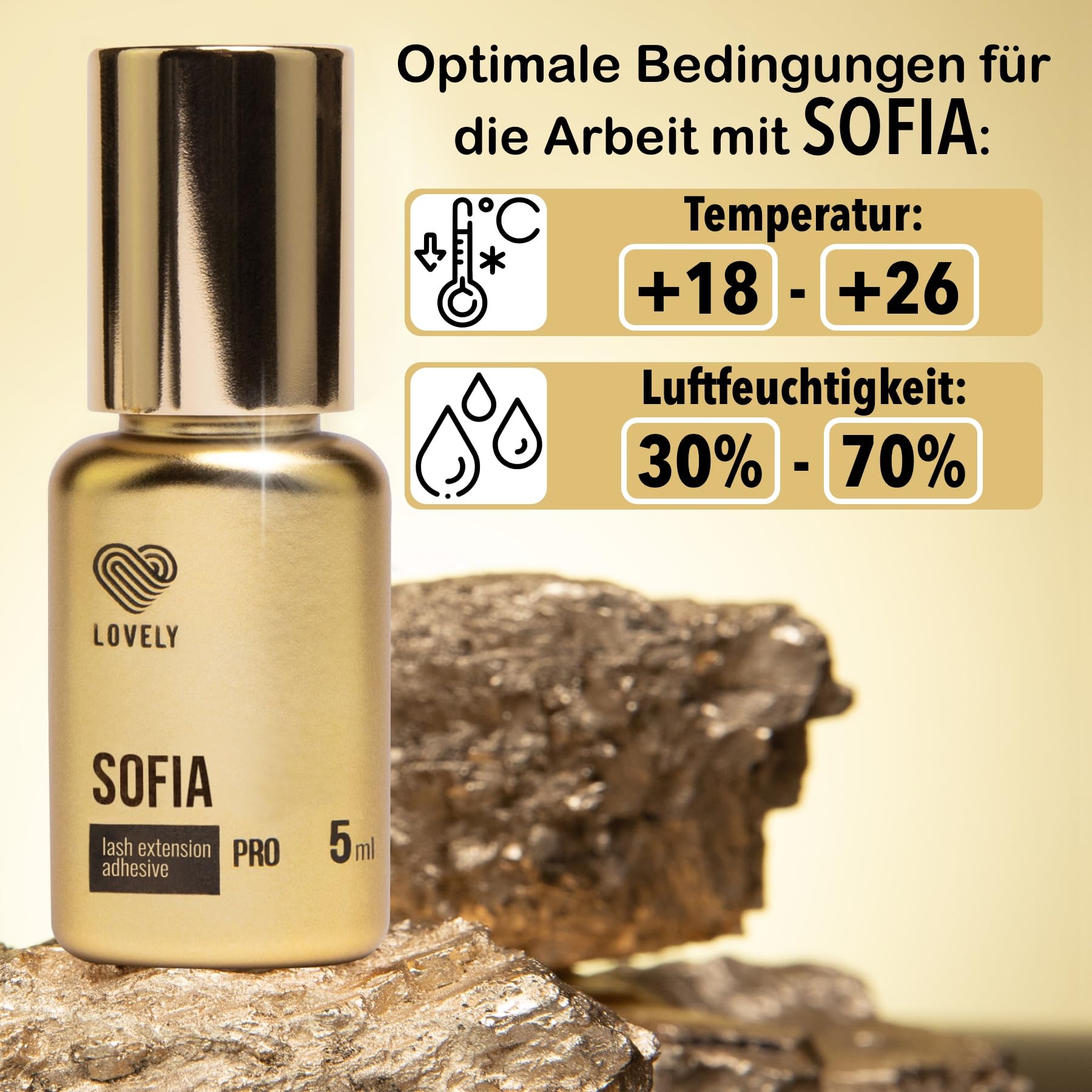 LOVELY Wimpernkleber SOFIA - schneller Kleber, Trocknungszeit 0,5 Sek. - bis zu 8 Wochen Halt, Hypoallergen - Wimpernkleber für Wimpernverlängerung geeignet für Studios & Fremdanwendung - 5ml Schwarz
