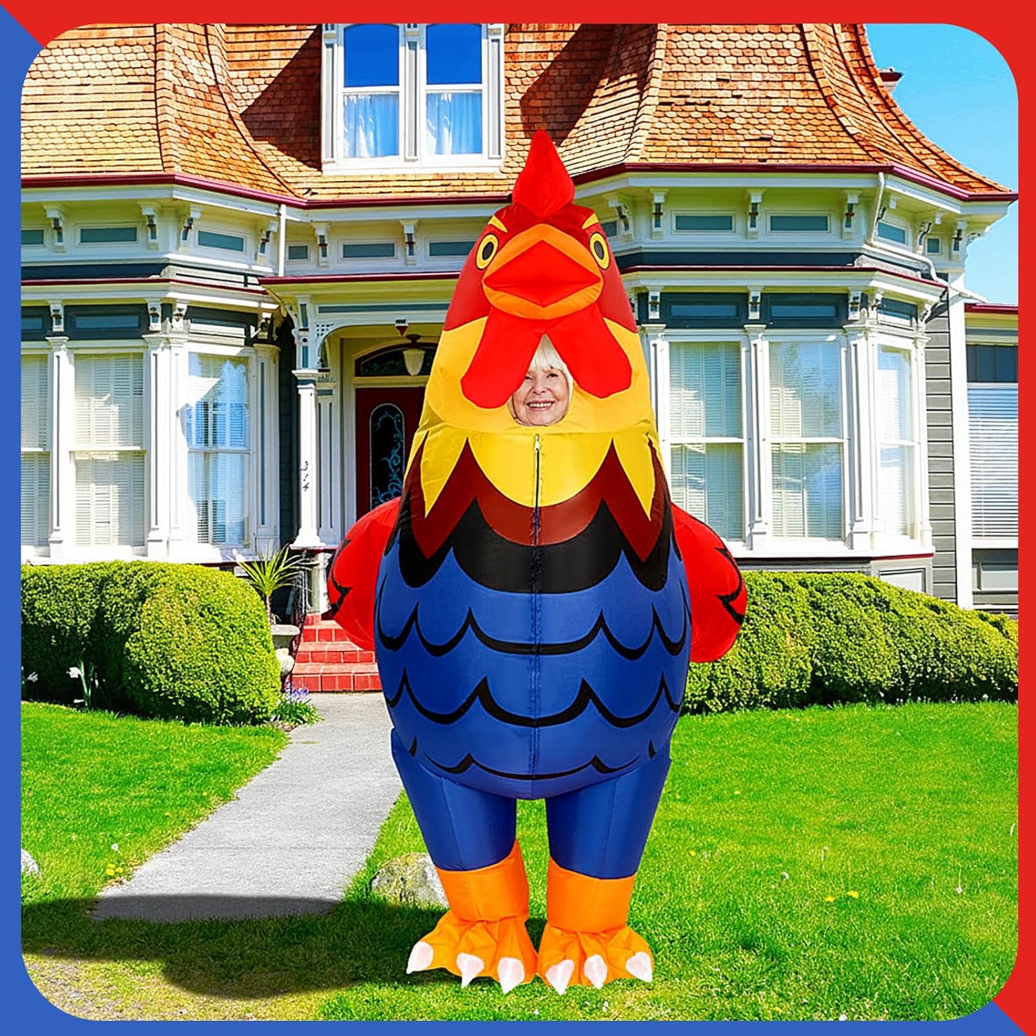 Jenaai Inflatable Chicken Costume for Adult Blow up Rooster Suit with Blowers Transparent Window Design Funny Halloween Cosplay Costume for Men Women Birthday Christmas Party - Image 4