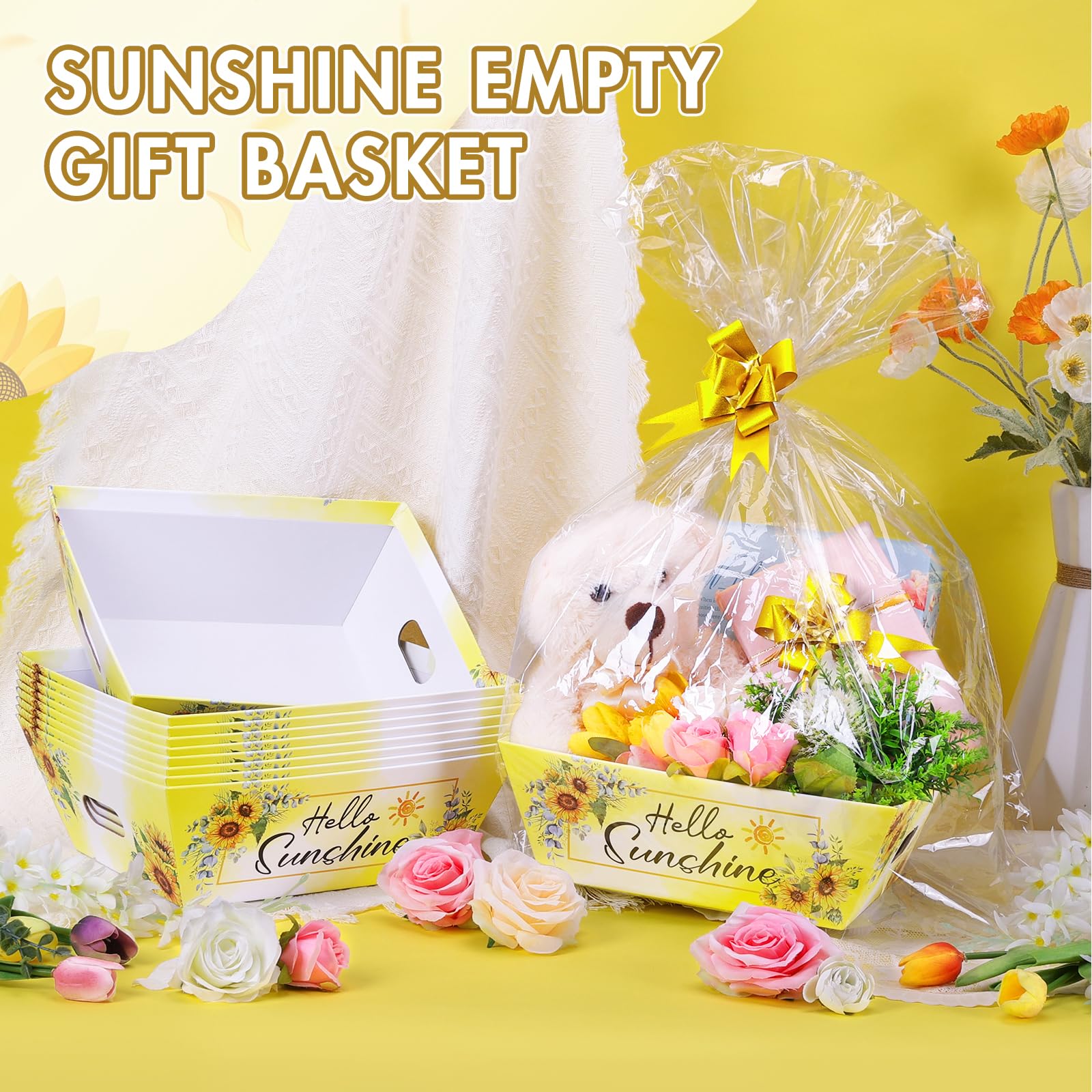 AFOROEOA Sonnenscheinkörbe für Geschenke, leer, 25,4 x 30,5 cm dicker Geschenkkorb, 10 Stück