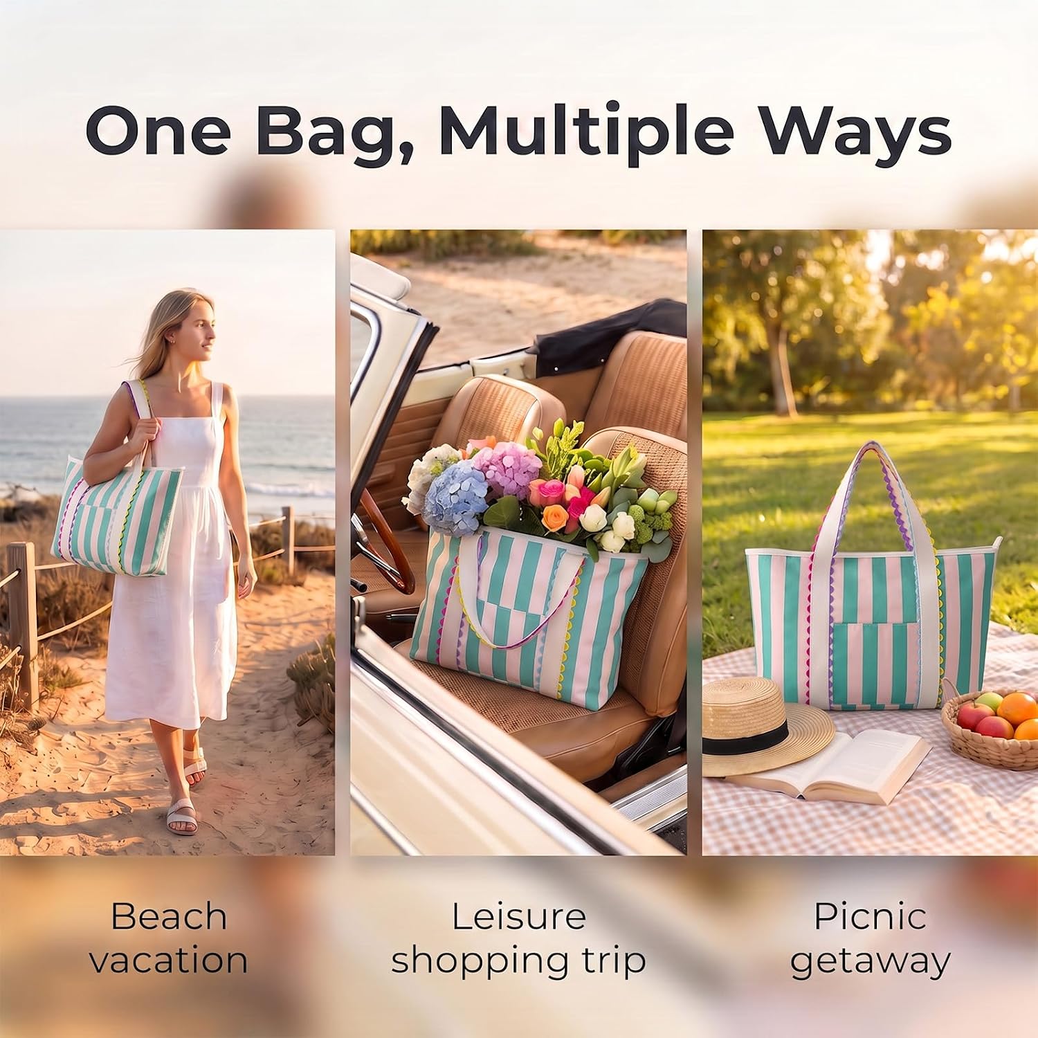 Striped Tote Bag for Women