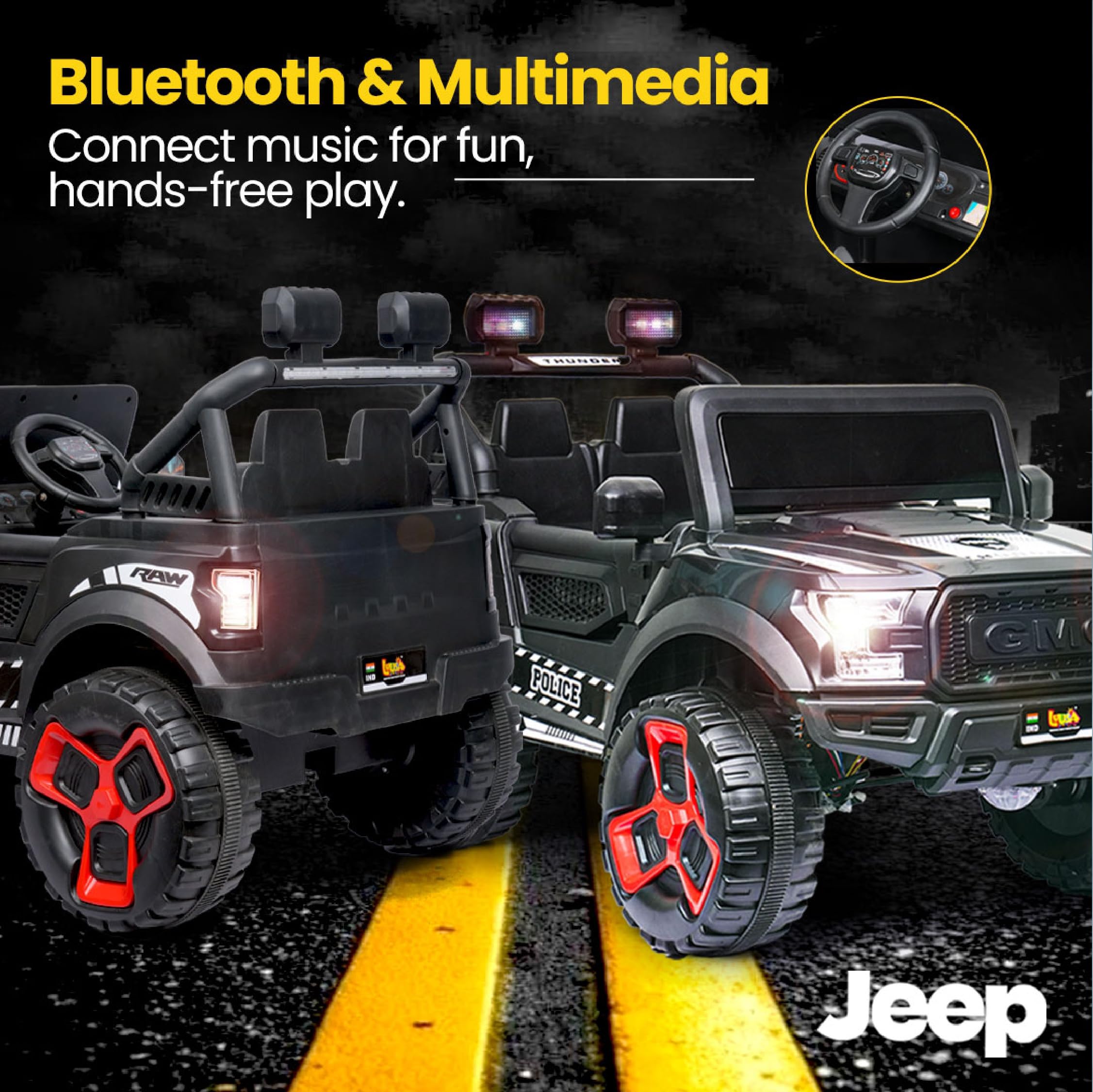 Luusa Thunder Battery Operated Jeep for Kids, Ride on Toy Kid Car with RGB Windshield Light & Music | Electric Jeep Battery Cars | Baby Big Car for Kids to Drive 3 to 8 Years Boys Girls - Image 8 thumbnail