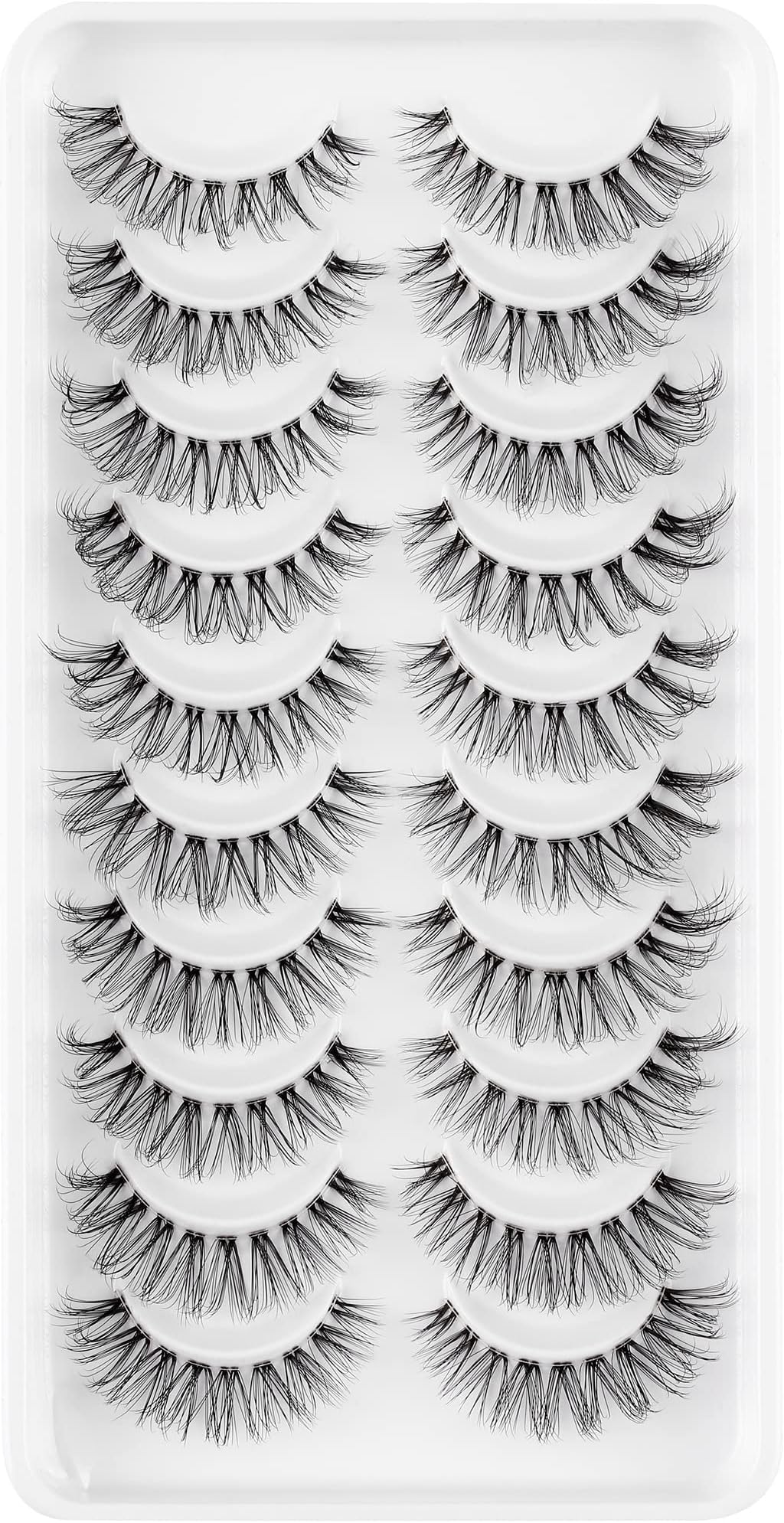 HICOCUFalse Eyelashes Russian Strip Lashes D DD Curl Fluffy Mink Lashes Natural Wispy Mink Eye Lashes Pack Reusable Fake Eyelashes Extension 10 Pairs (USJ17)