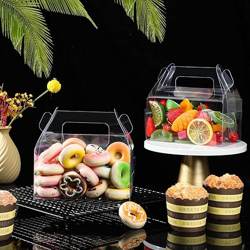 Miniatura 5 de Paquete de 50 cajas de regalo transparentes de panadería a dos aguas, caja de regalo de golosinas, cajas de regalo de plástico para fiestas de