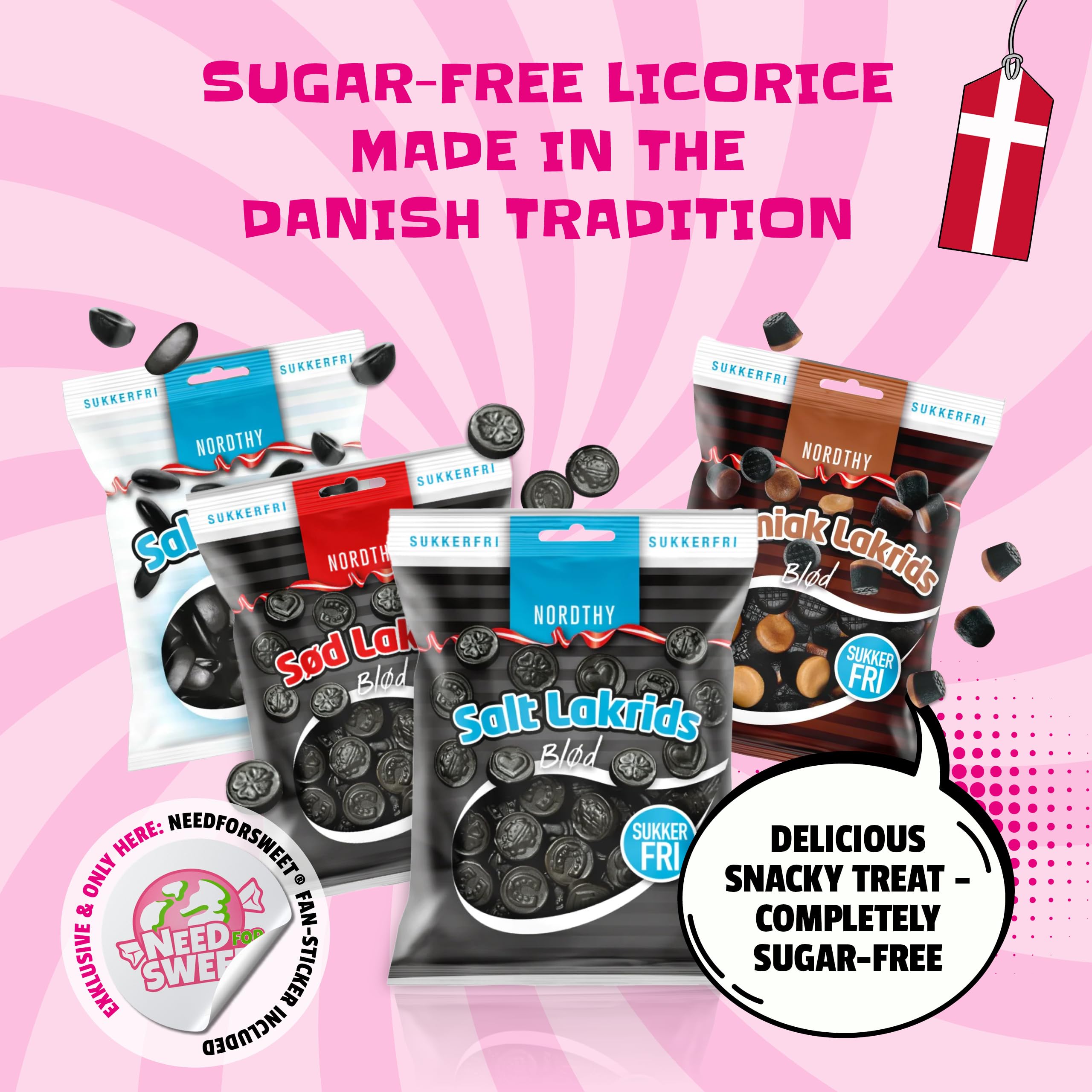 Nordthy Regaliz Sin Azúcar Mix 280g – Originales Dulces Daneses sin Azúcar – Low Calorie Dulce/Regaliz Salado/Salmiak/Pastillas de Salmiak – Dulces Saludables para Diabéticos