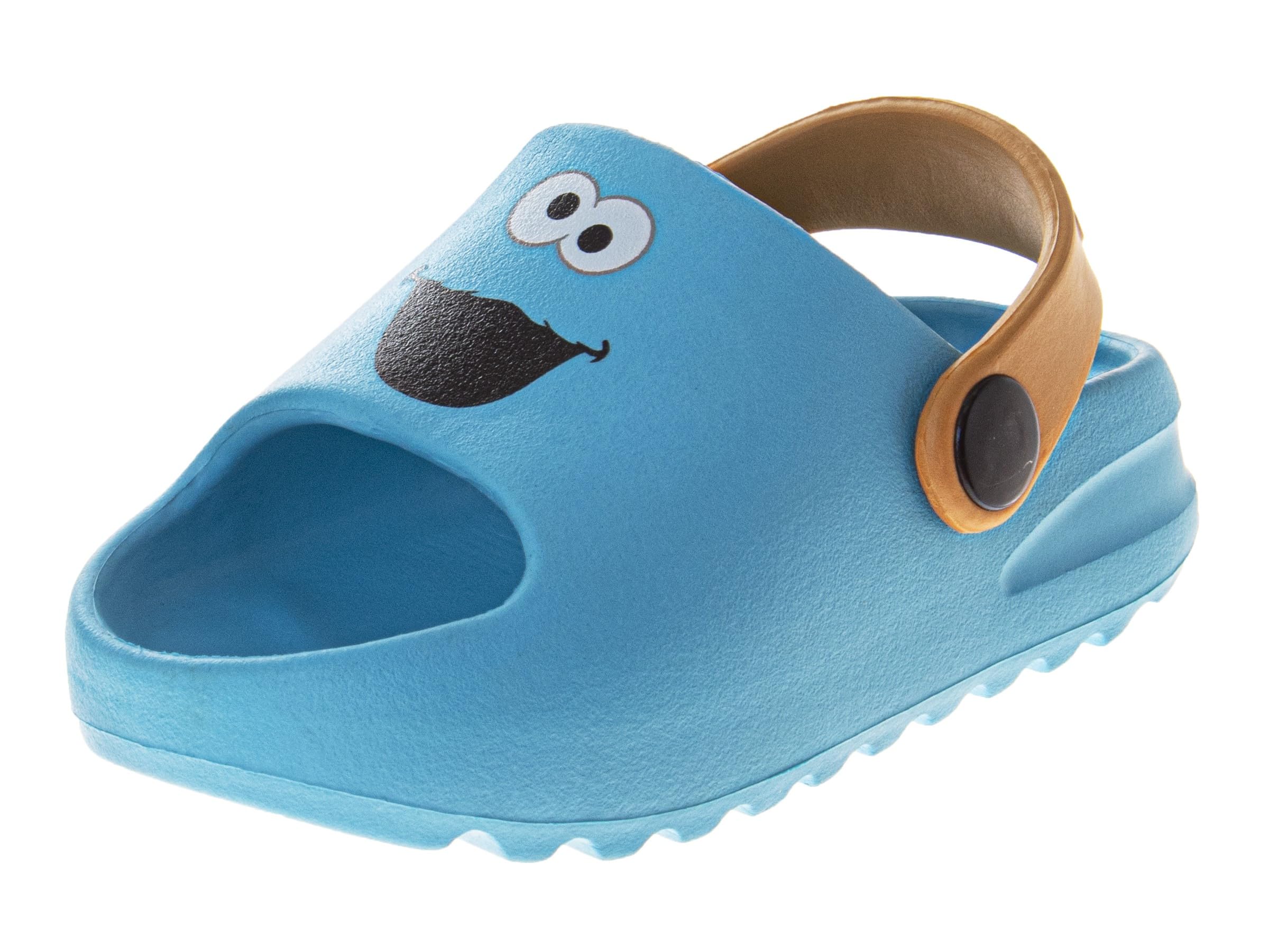 Sesame Street Clog Sandals with Backstrap - Open Toe Slides for Kids Girls and Boys - Cookie Monster Sandal Slip-On Clogs Water Resistant - Blue (Size 3-4 Infant)